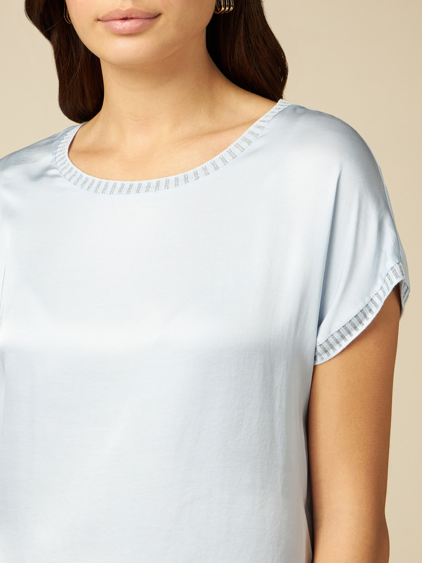 Blusa in raso con bordi a righe image number 2