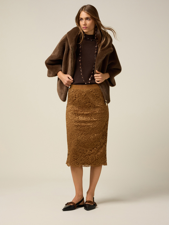 Midi lace pencil skirt