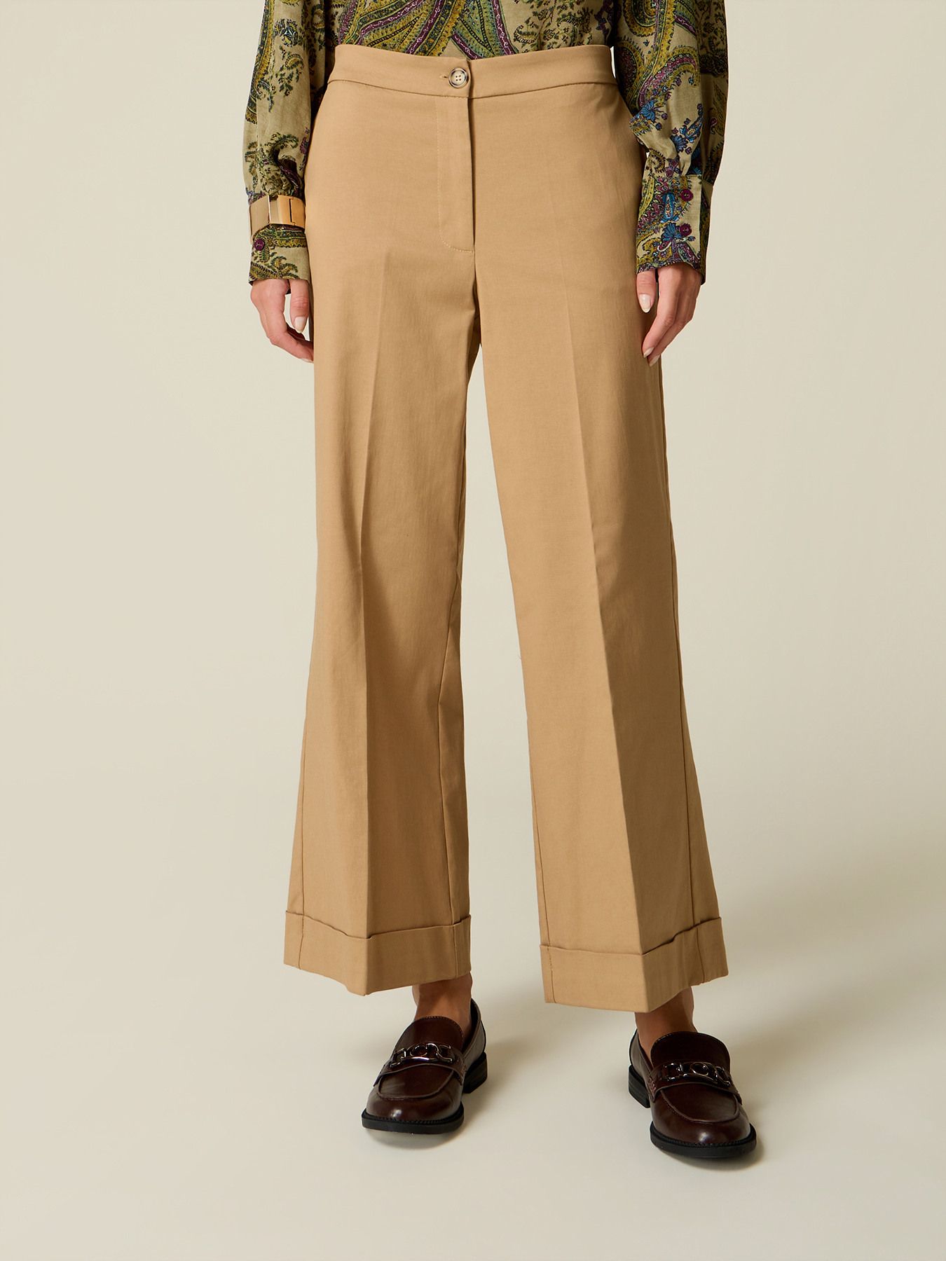Pantaloni cropped din amestec de lyocell image number 3