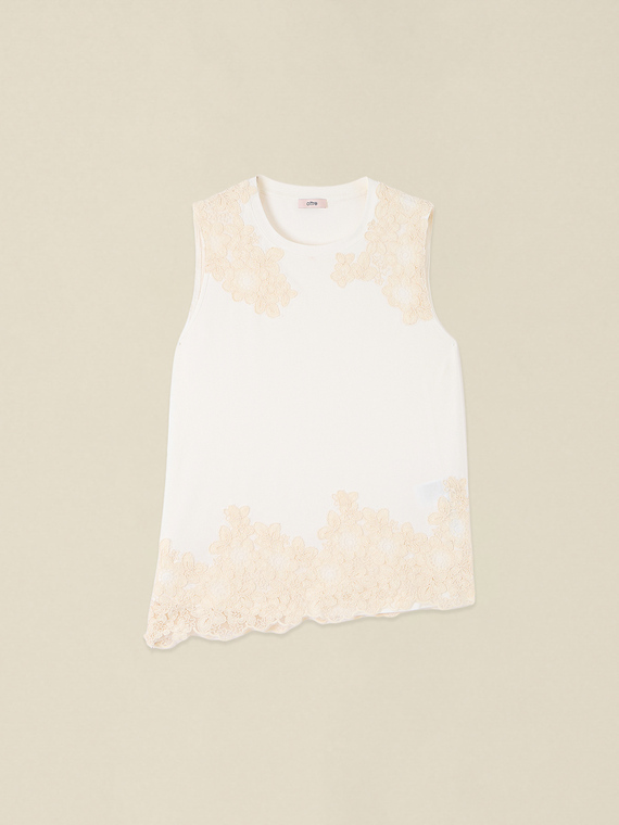 Jersey top with lace inserts