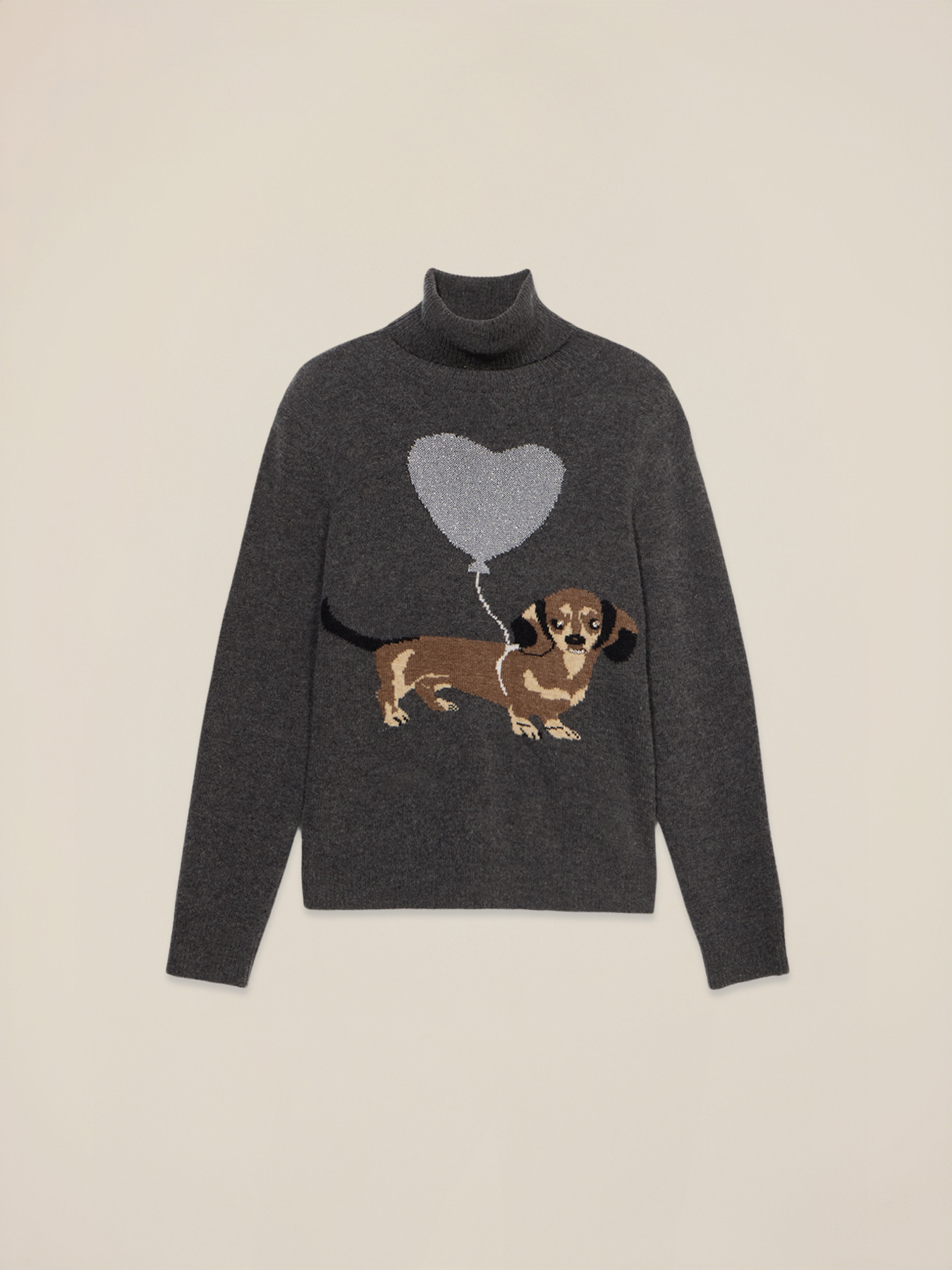 Pulover cu g&acirc;t &icirc;nalt din amestec de l&acirc;nă cu broderie și aplicații image number 3