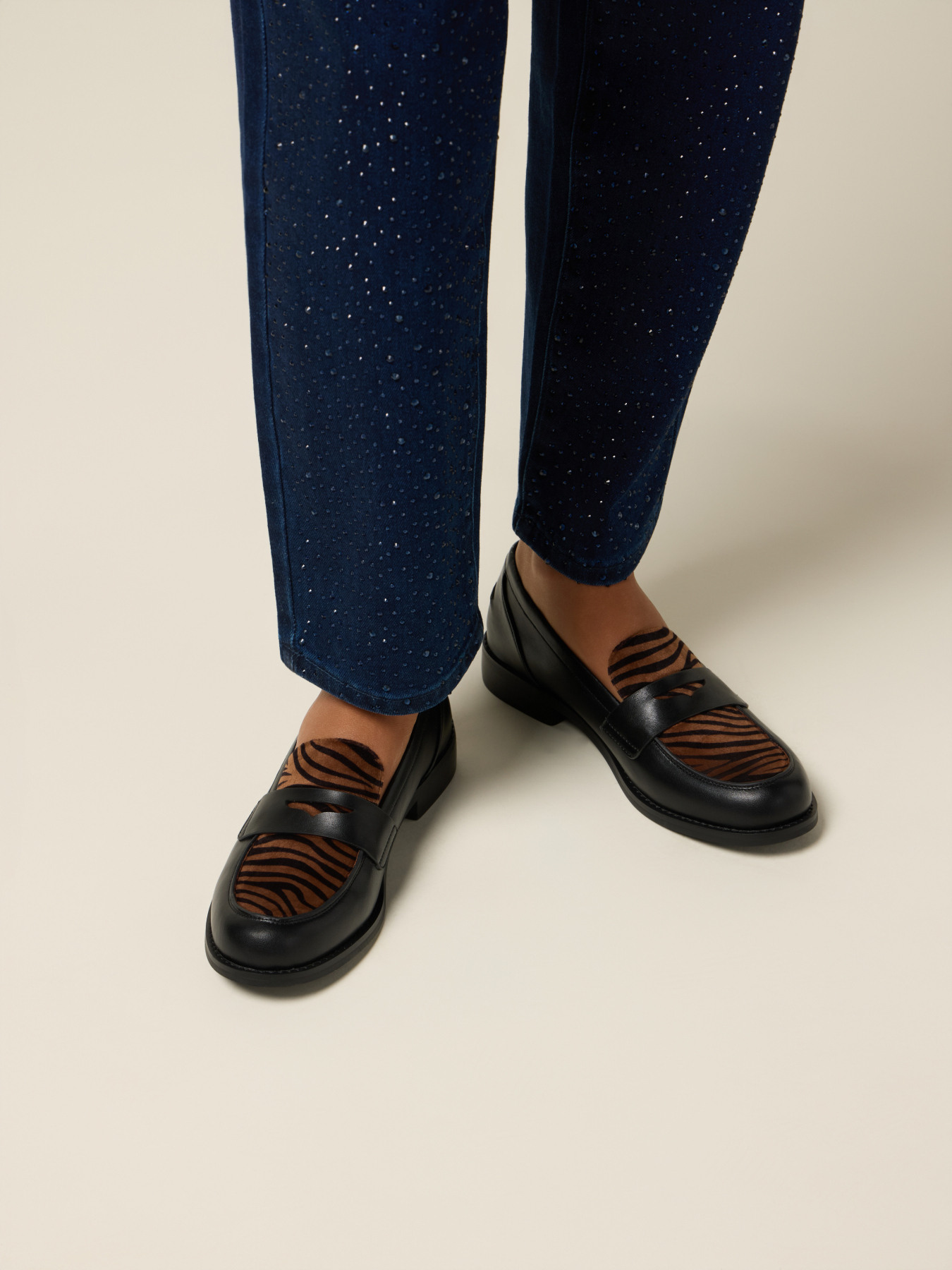 Loafers with animal print detail image number 0