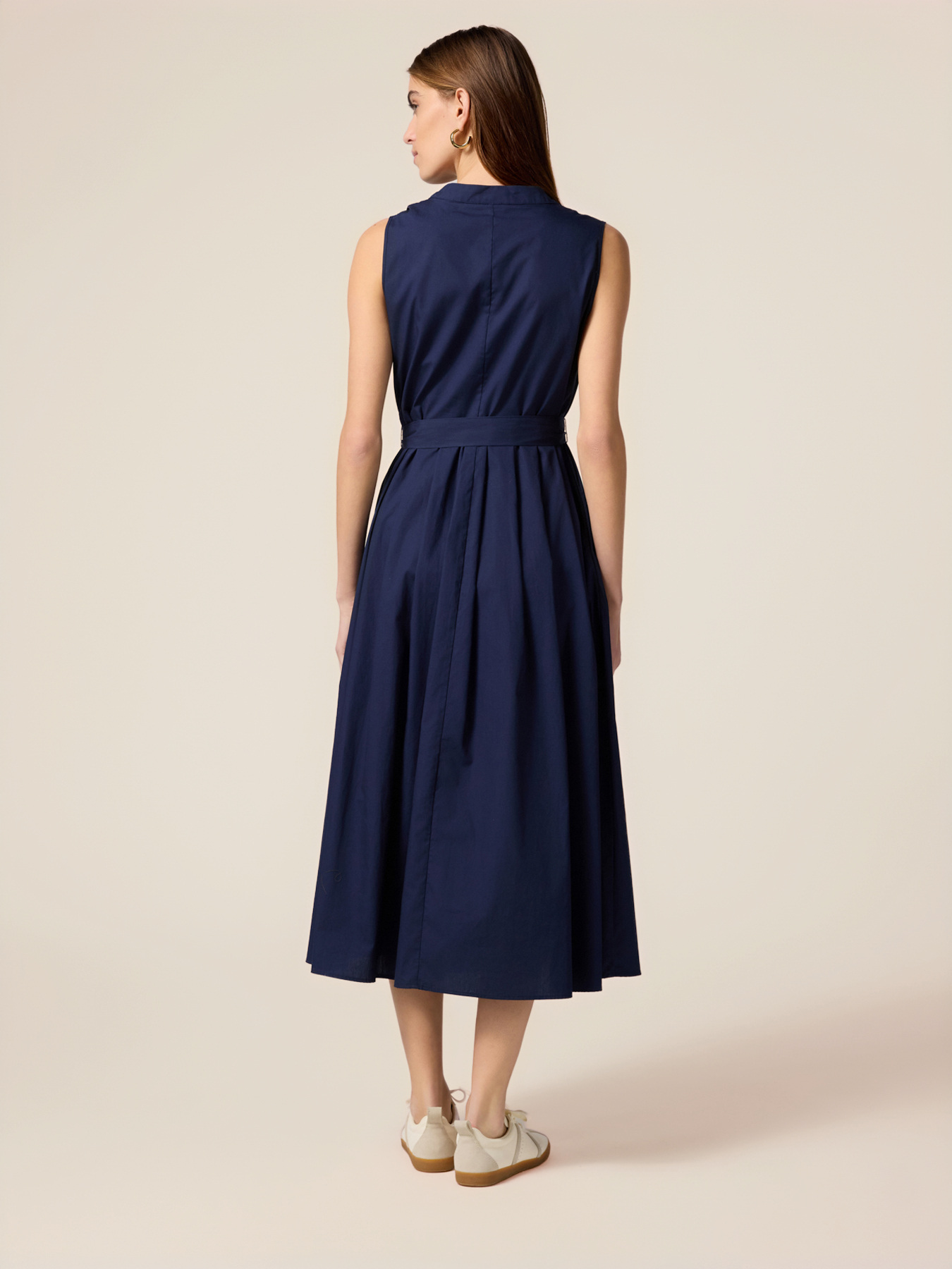 Midi poplin dress with belt image number 1