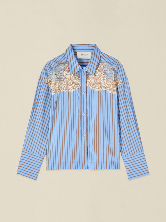 Striped shirt with lace inserts