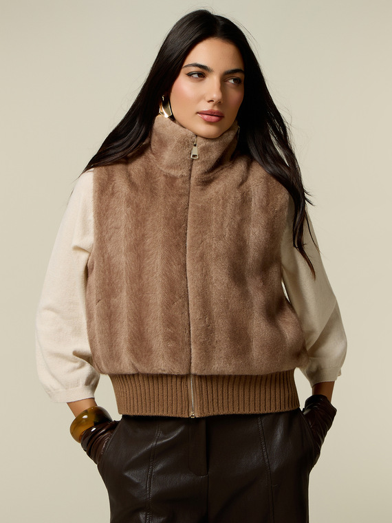 Faux fur high-neck gilet