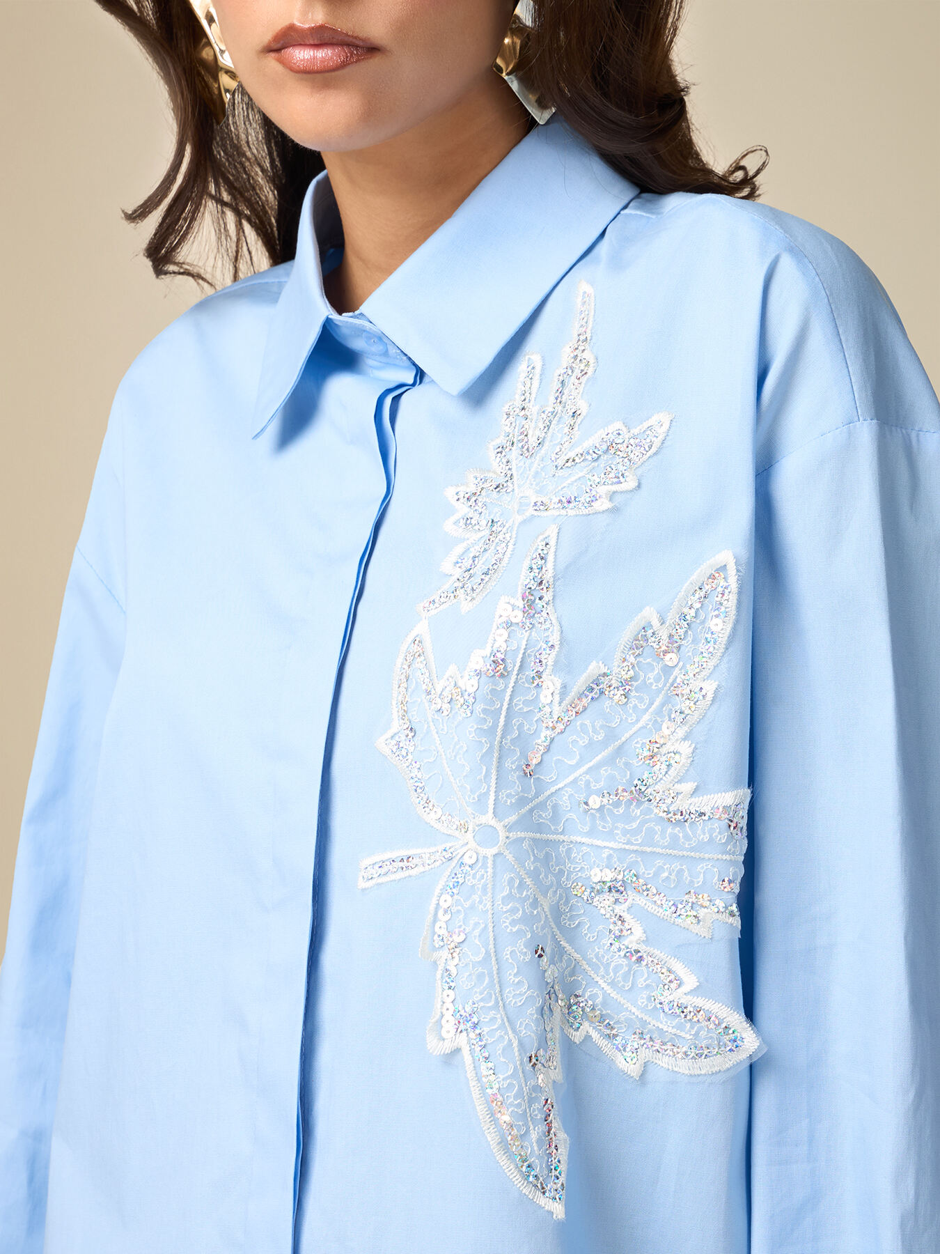 Oversized shirt with jewel patch image number 2