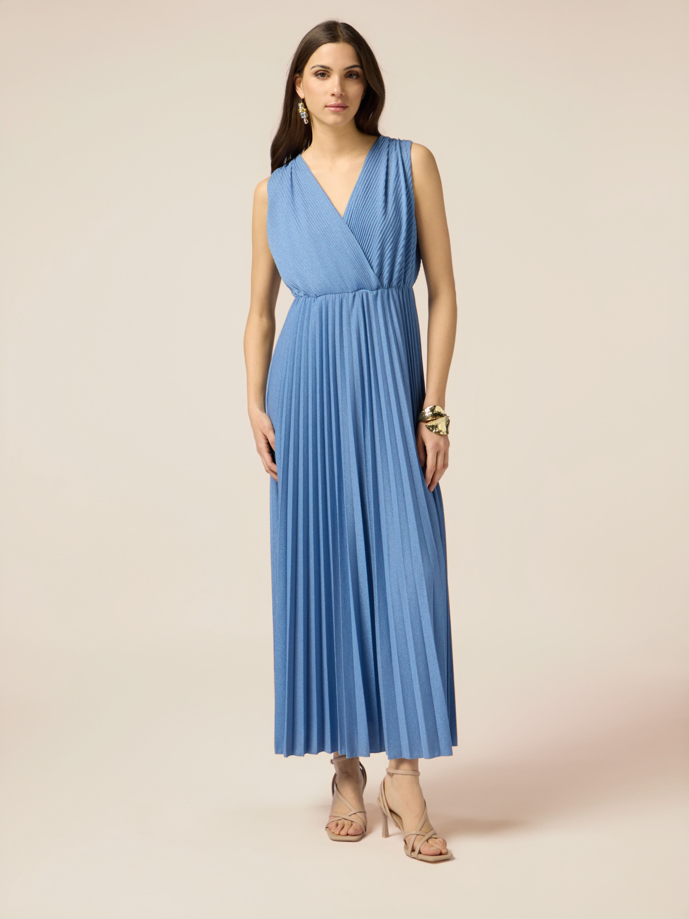 Vestito lungo lurex pliss&eacute; image number 0