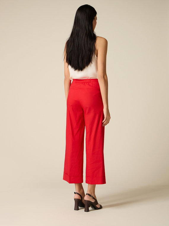 Oltre - Pantaloni Cropped Misto Cotone Donna, Rosso Taglia: 44
