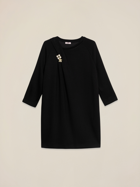 Scuba dress with jewel brooches