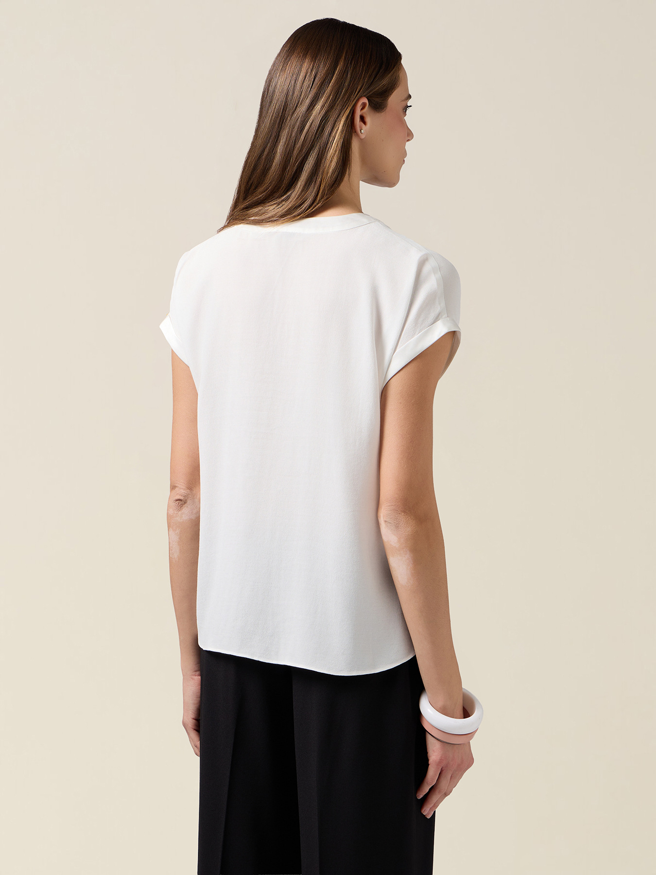 Bi-material blouse with kimono sleeves image number 1