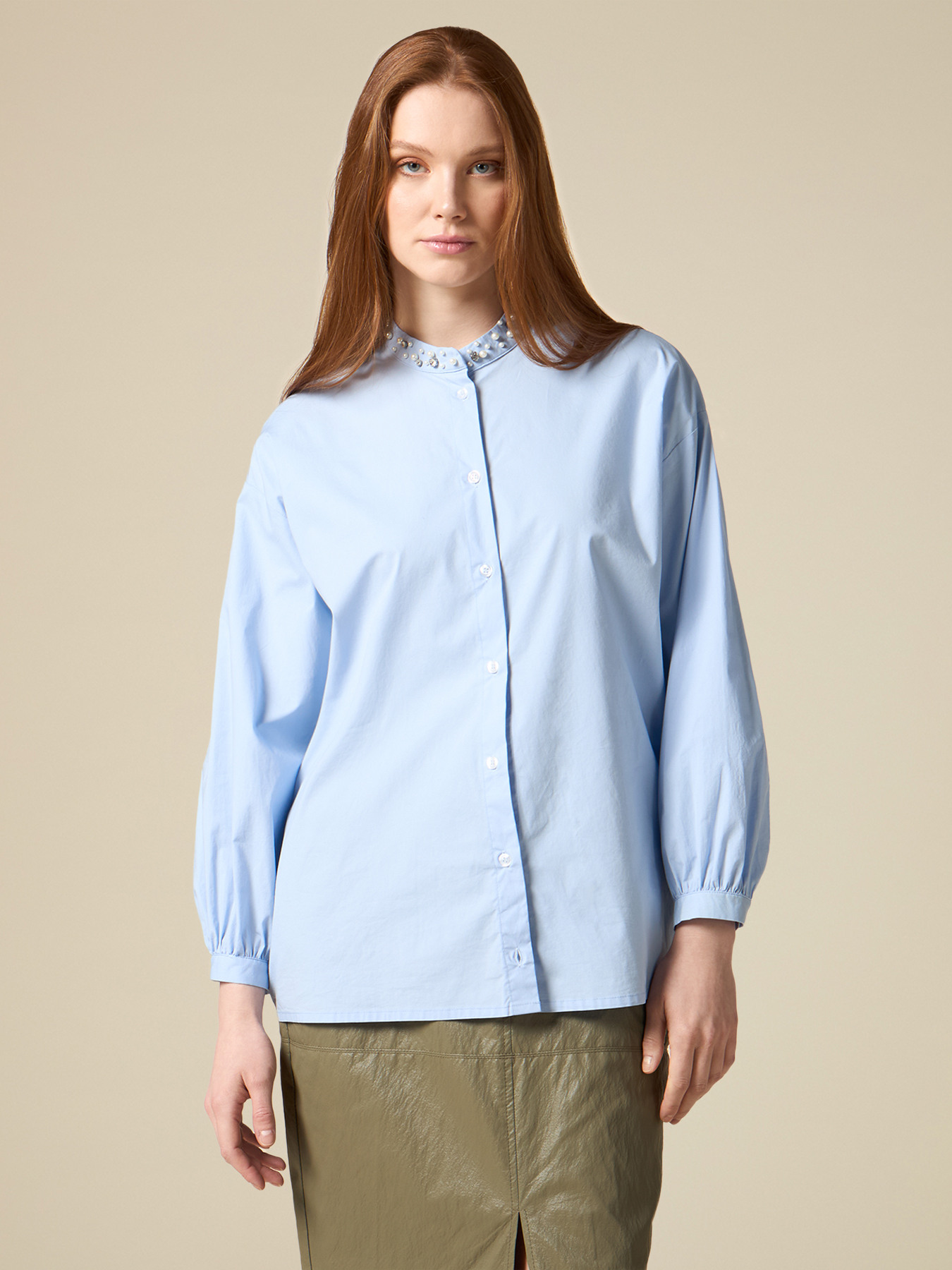 poplin shirt with pearls and set stones image number 0
