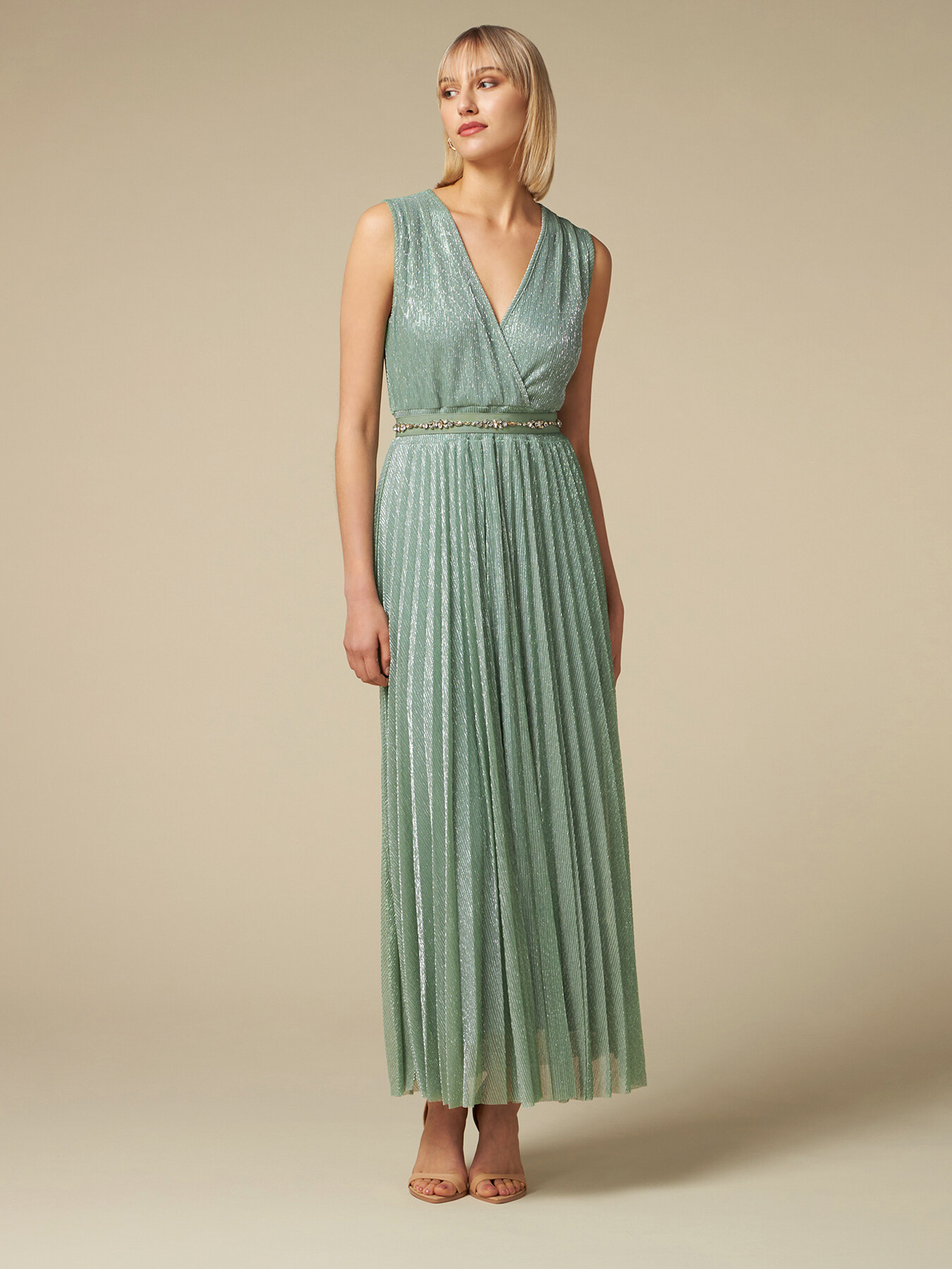 Langes Lurex-Kleid mit Plisseerock image number 0