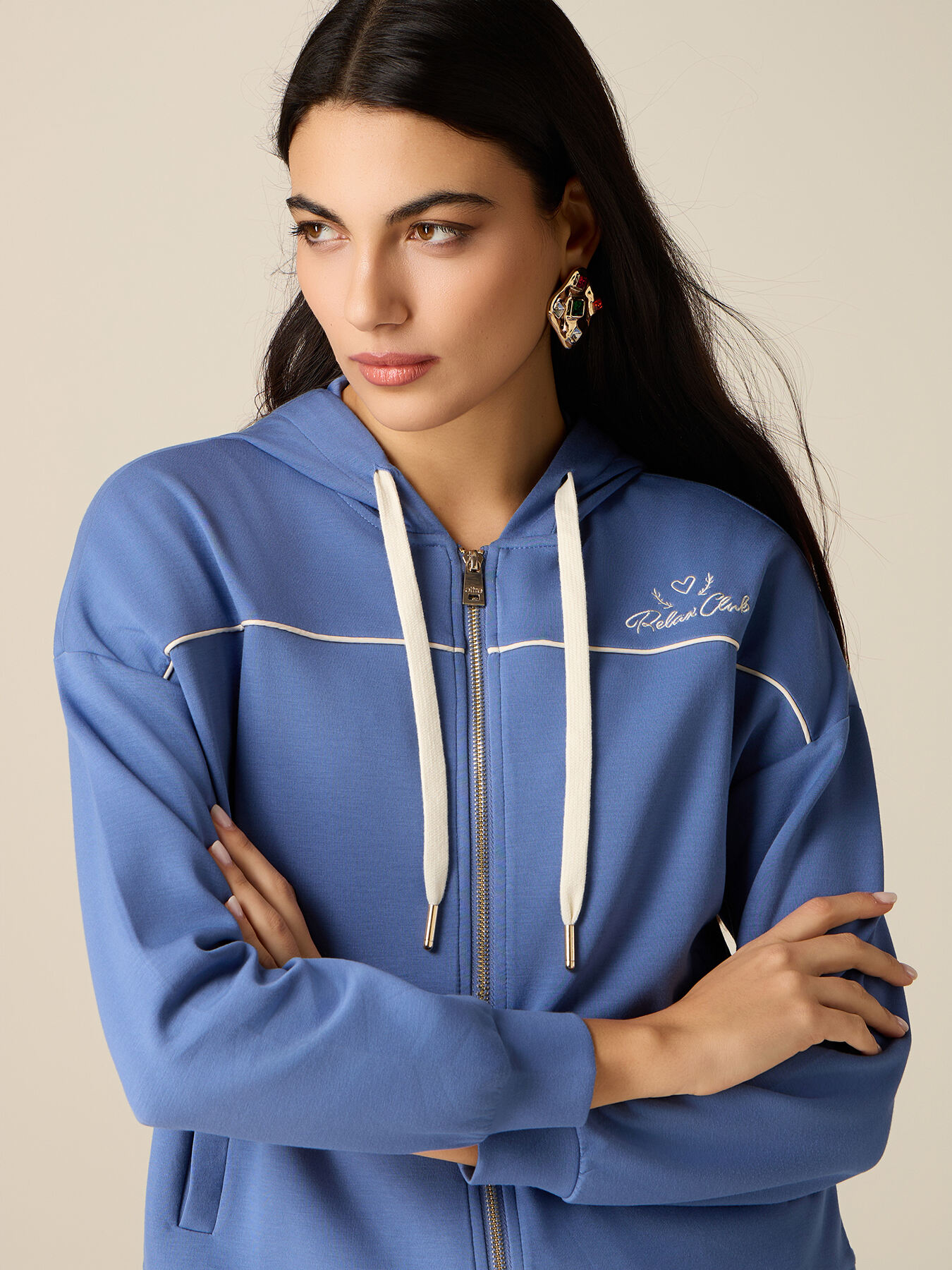 Sweatshirt with zip, hood and trim image number 2