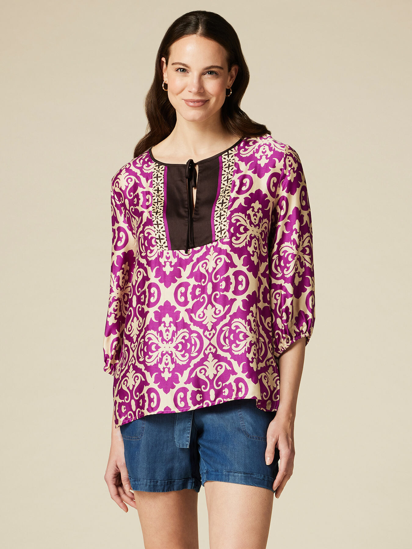 Bluse aus gemustertem Viskose-Satin image number 0