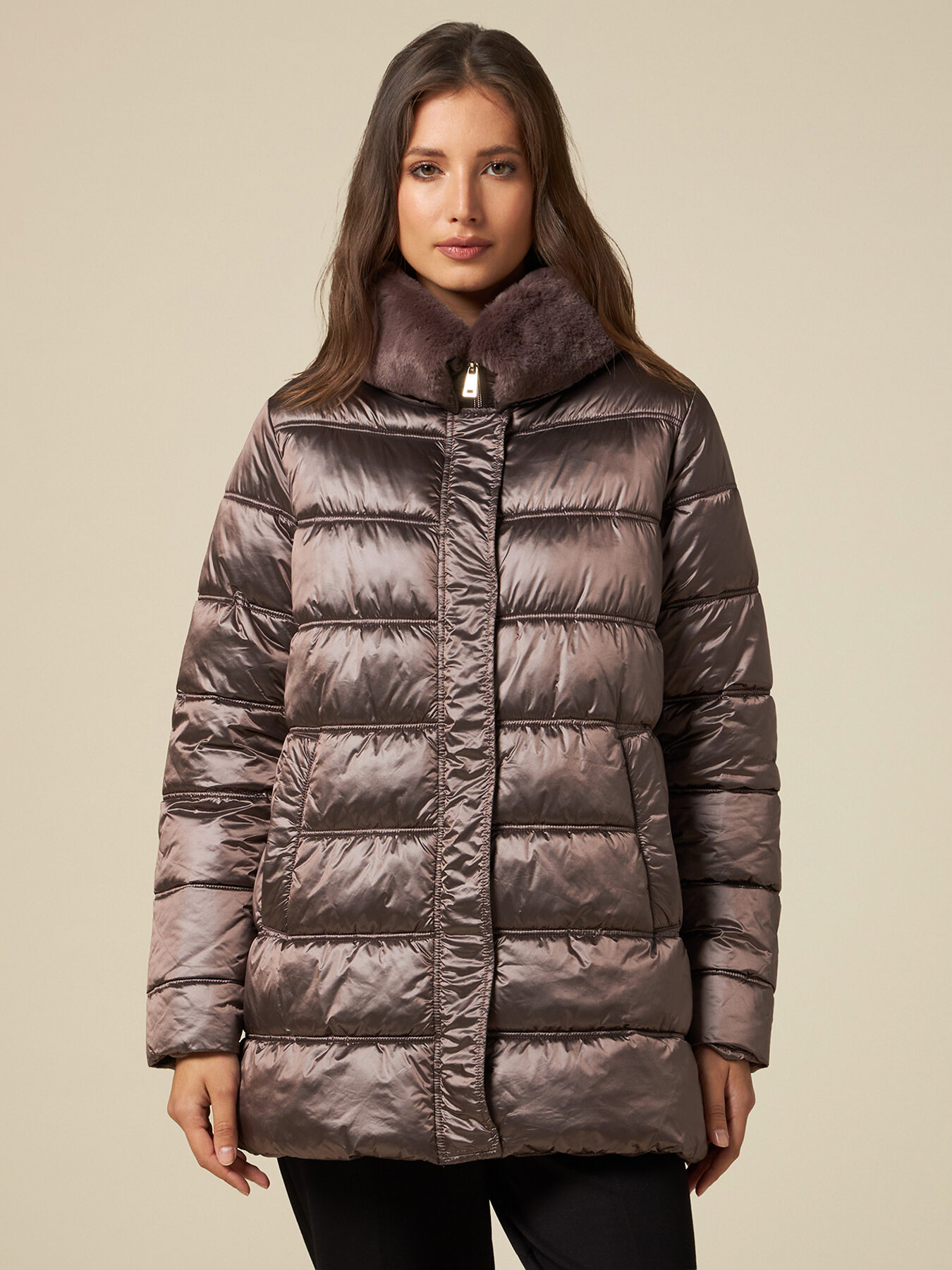 Daunenjacke mit Kragen im Pelz-Look image number 0