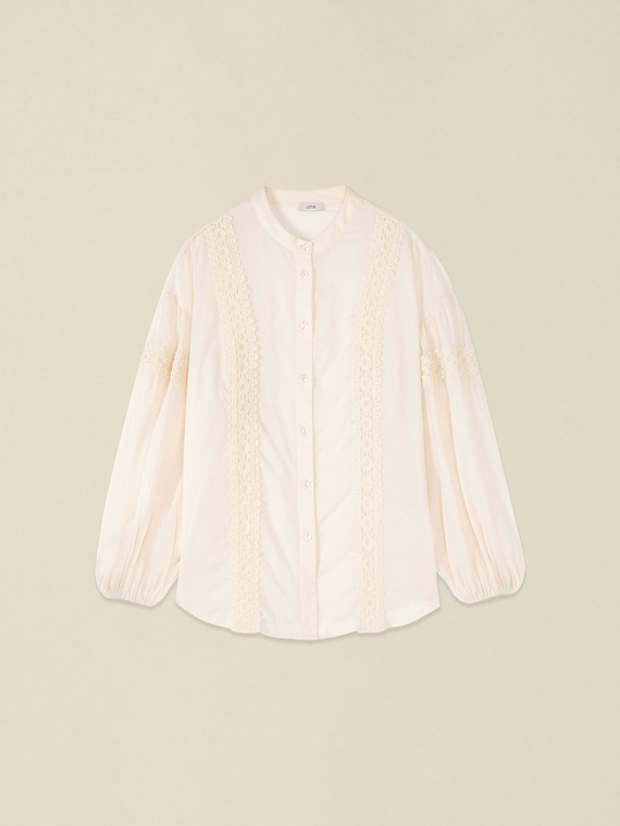Cotton muslin shirt with crochet