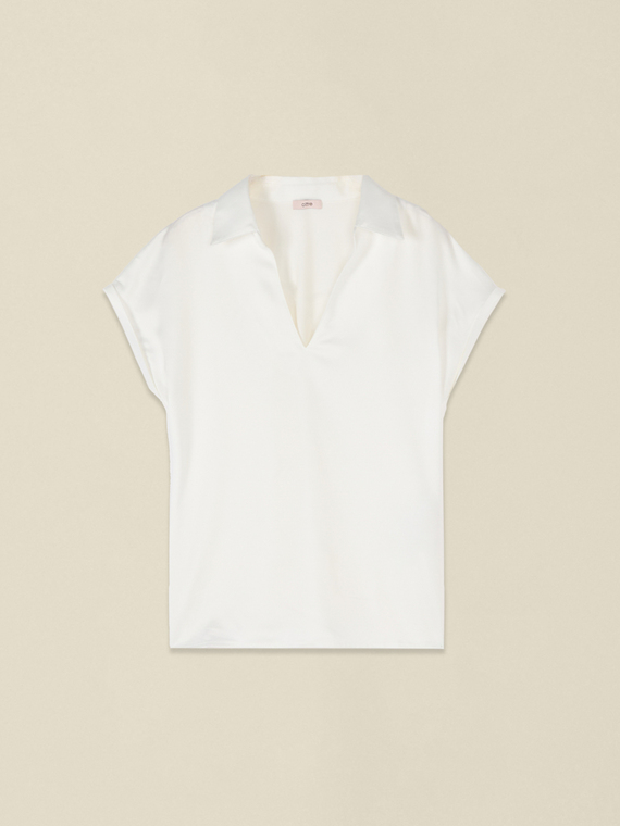 T-shirt bimaterica con scollo a V