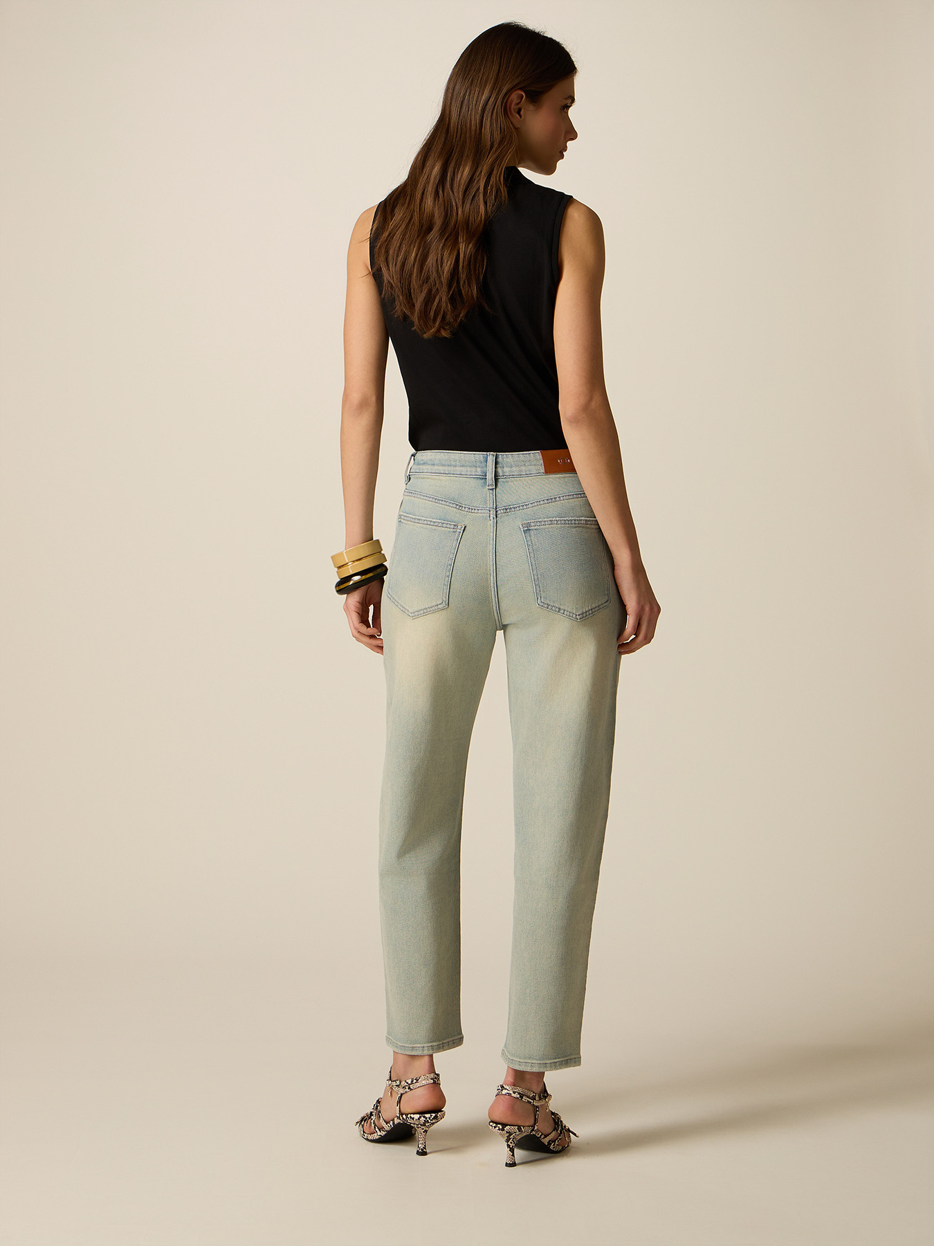 Jeans boyslim stone bleached cu aplicații bijuterie image number 1