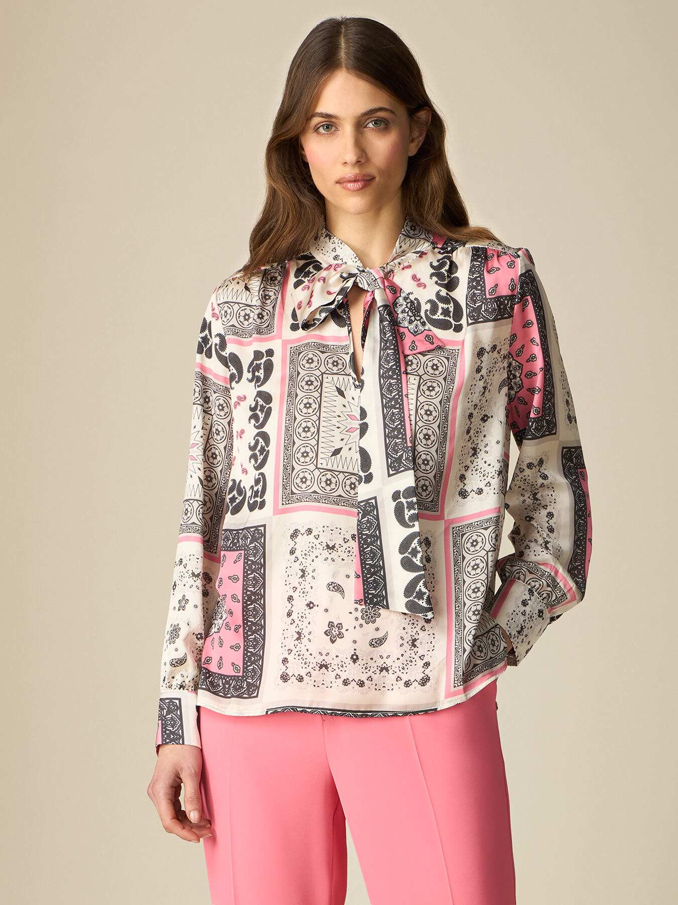 Patterned satin blouse image number 1