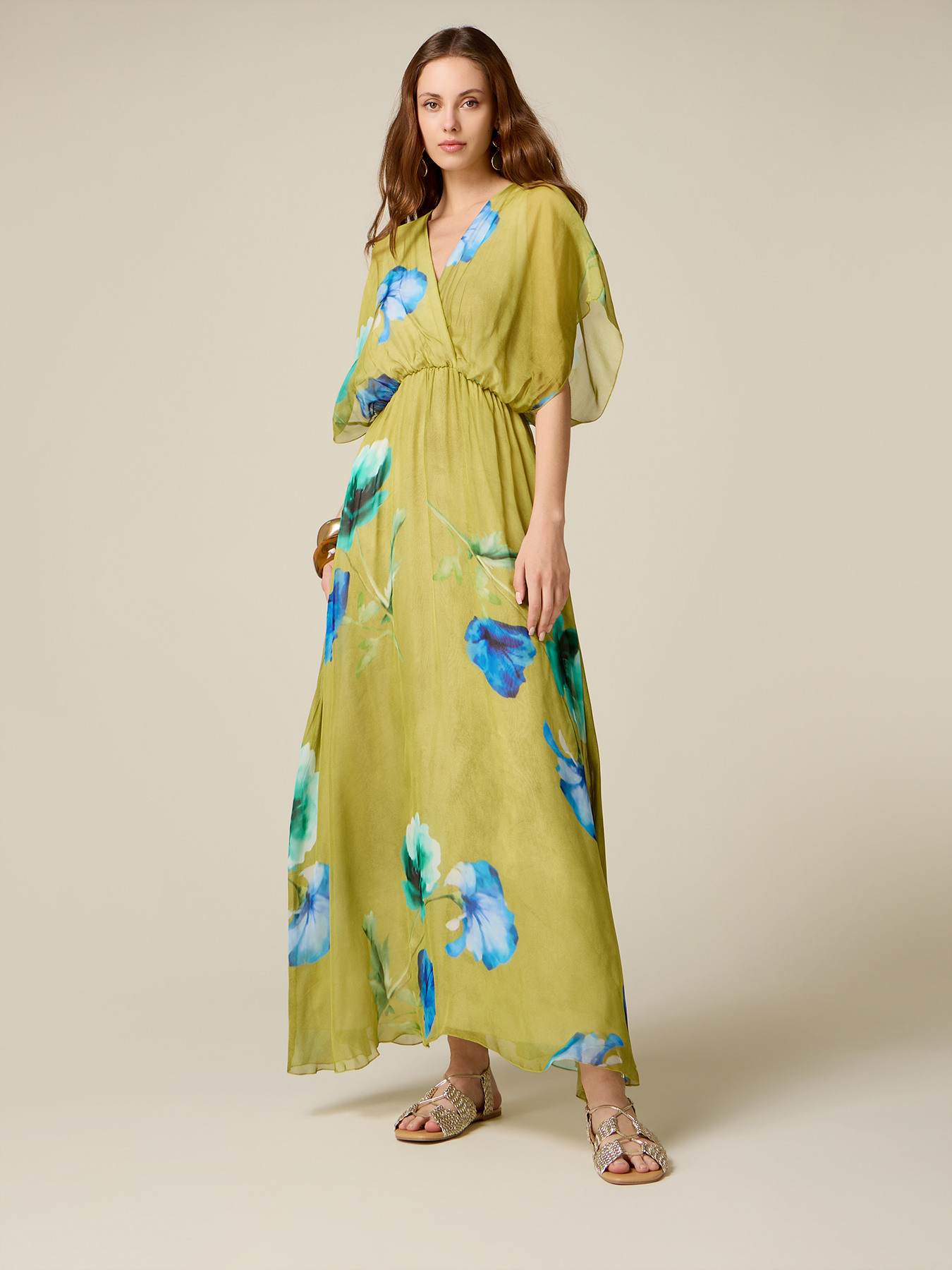 Langes Kleid aus Seidenmischung mit Muster image number 0