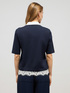 T-shirt polo con ricamo e pizzo image number 1