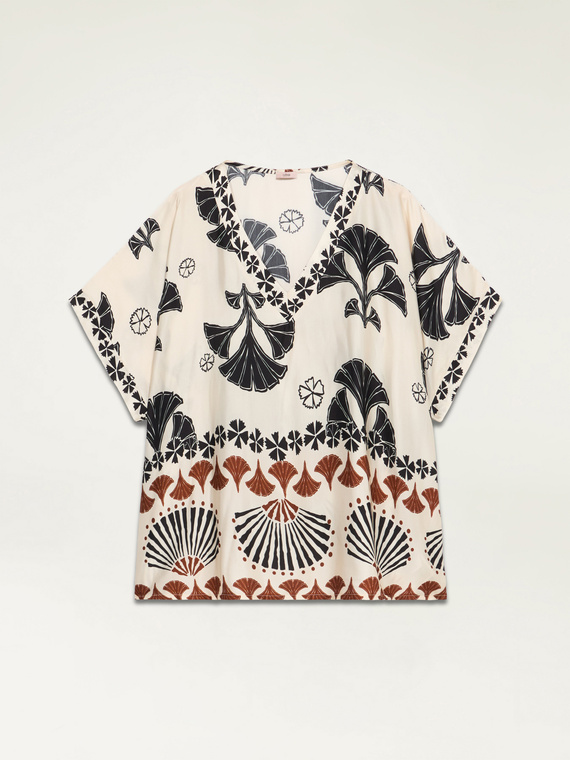 Bluză kimono din satin cu imprimeu