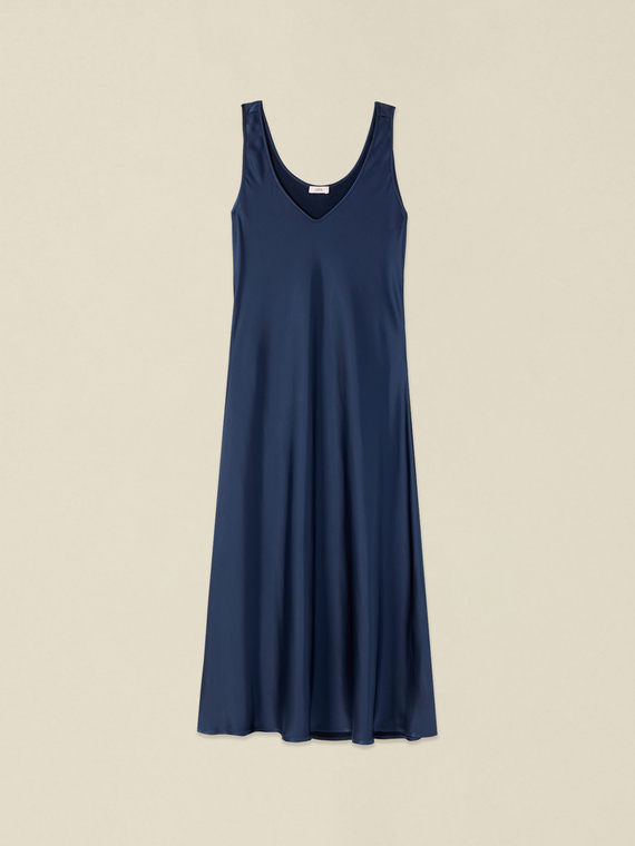 Midi satin dress with V-neckline