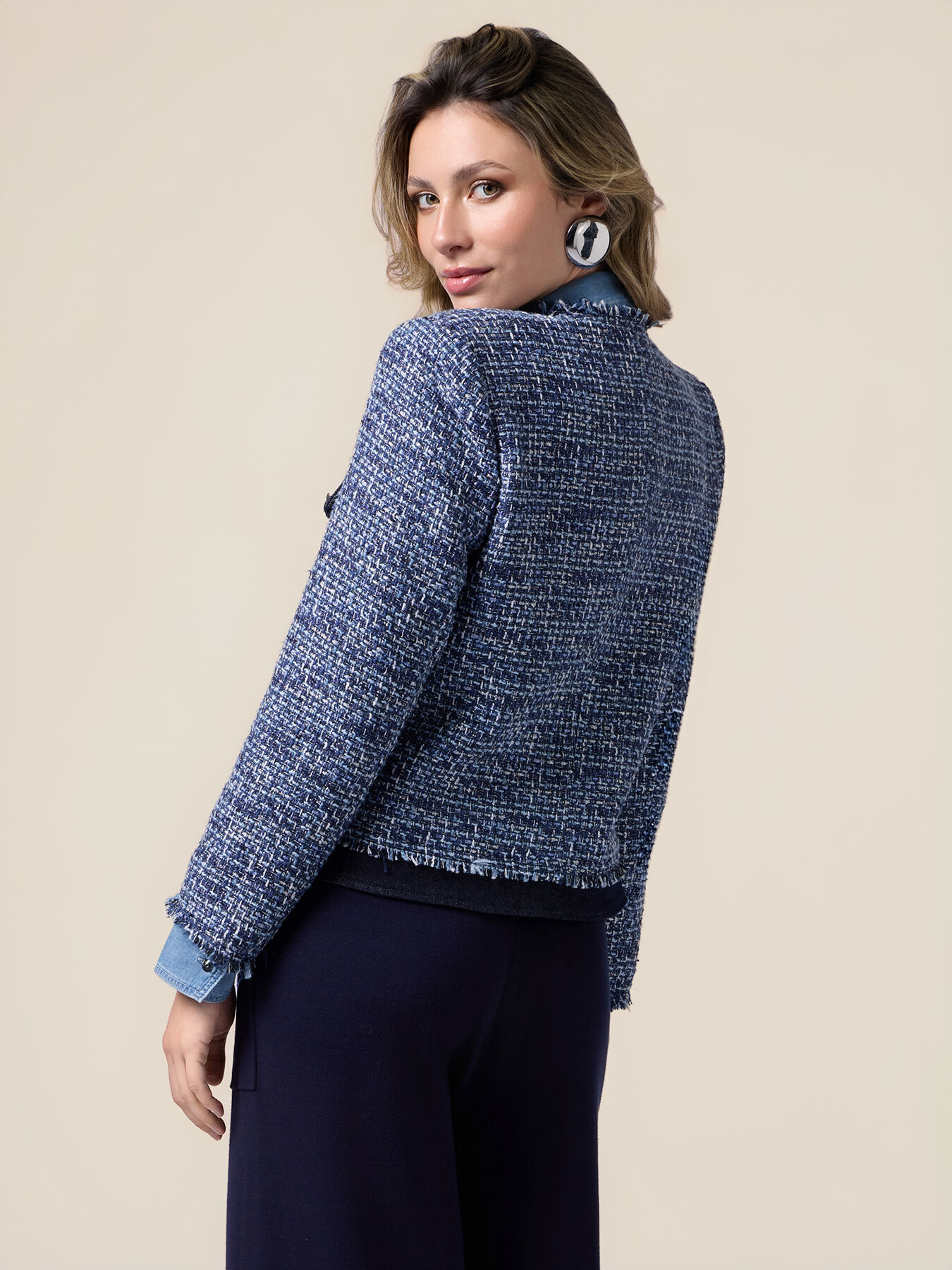 Jachetă din tweed cu detalii din denim image number 1