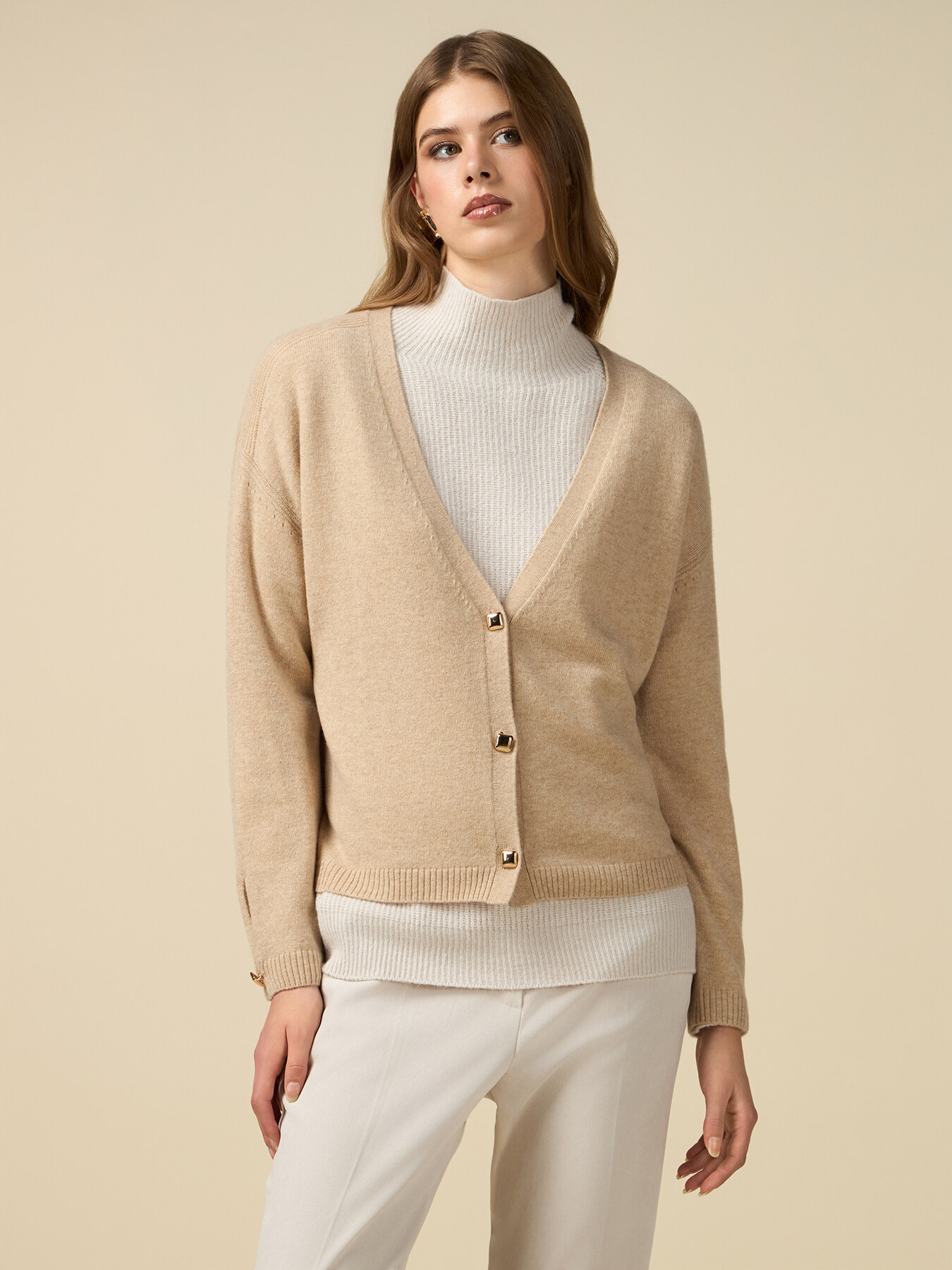 Cashmere blend cardigan with square buttons image number 0
