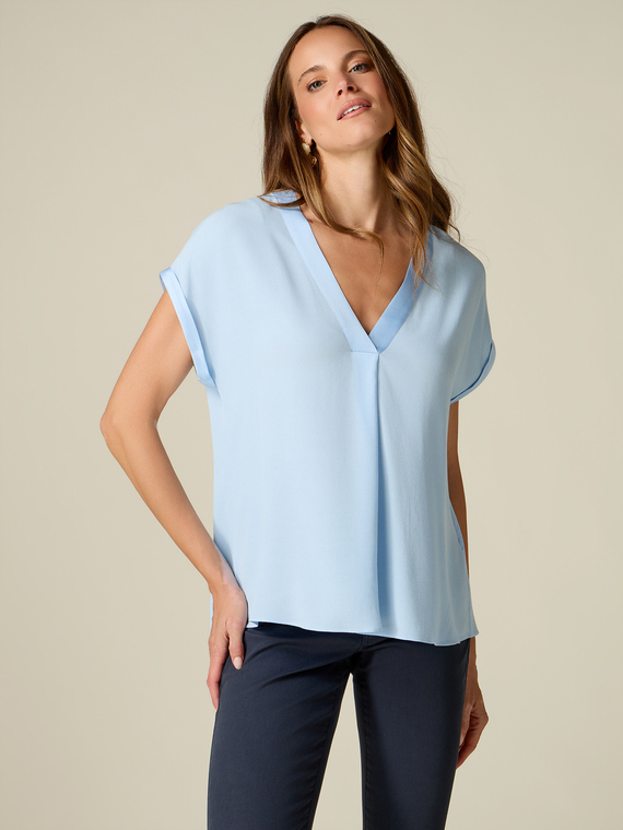Bluse aus Viskose-Cr&ecirc;pe mit V-Ausschnitt