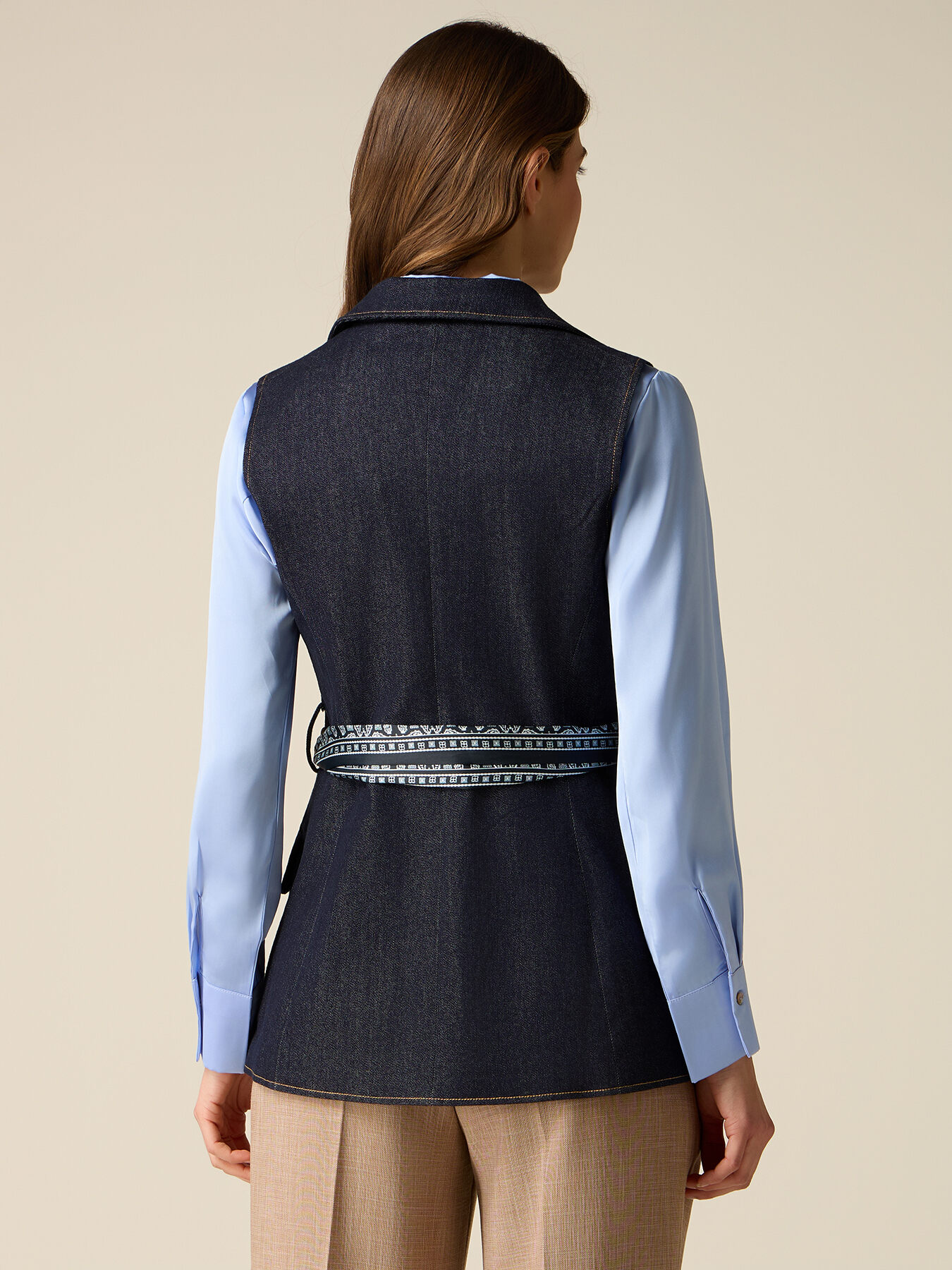 Denim vest with scarf belt image number 1