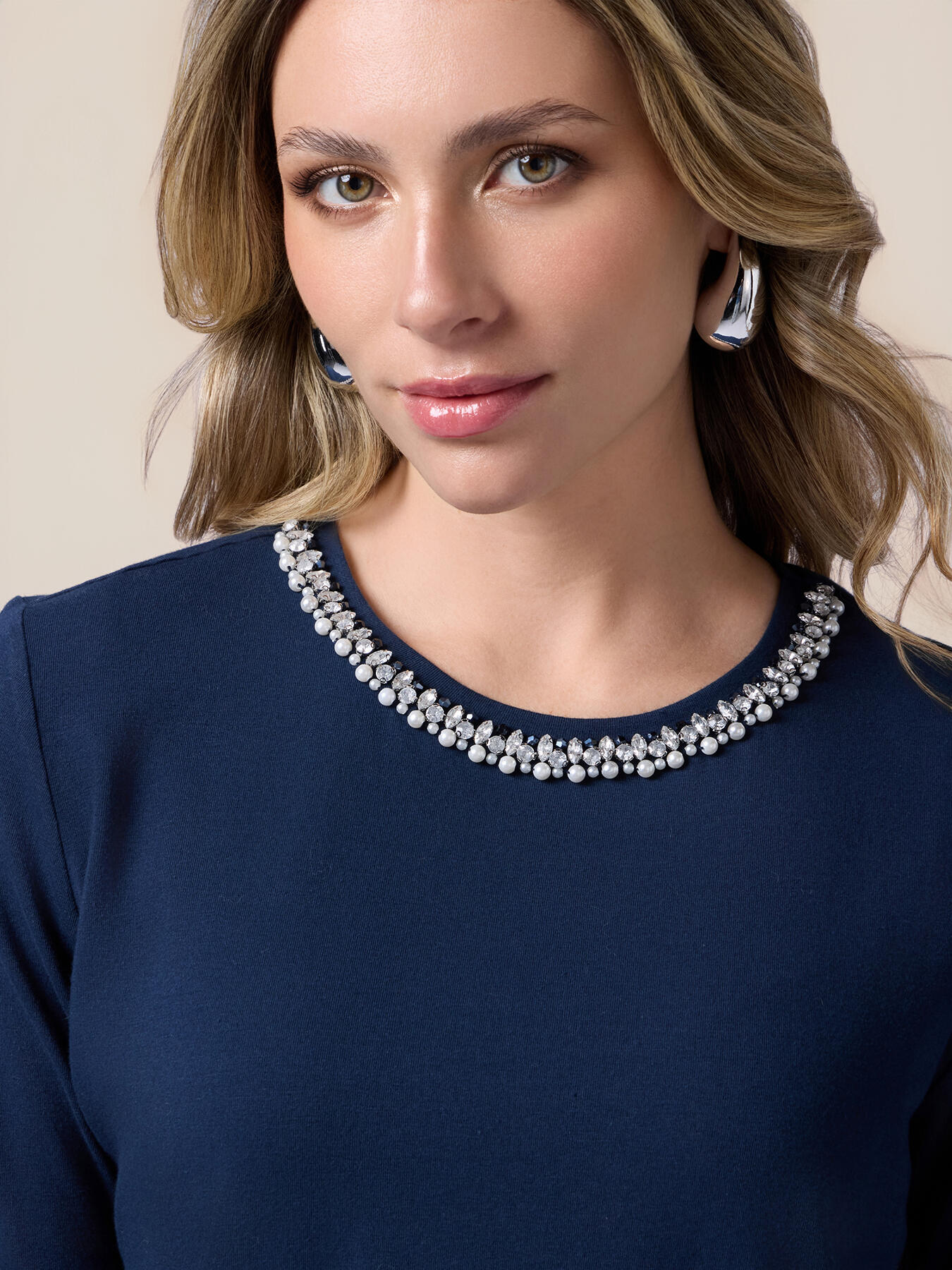 T-shirt maniche a tre quarti con ricamo gioiello image number 2