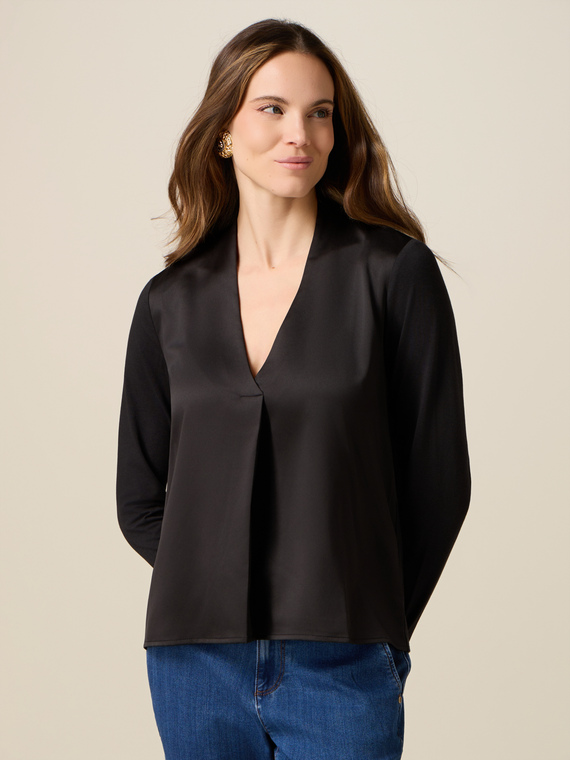 Tricou cu două materiale și m&acirc;neci lungi