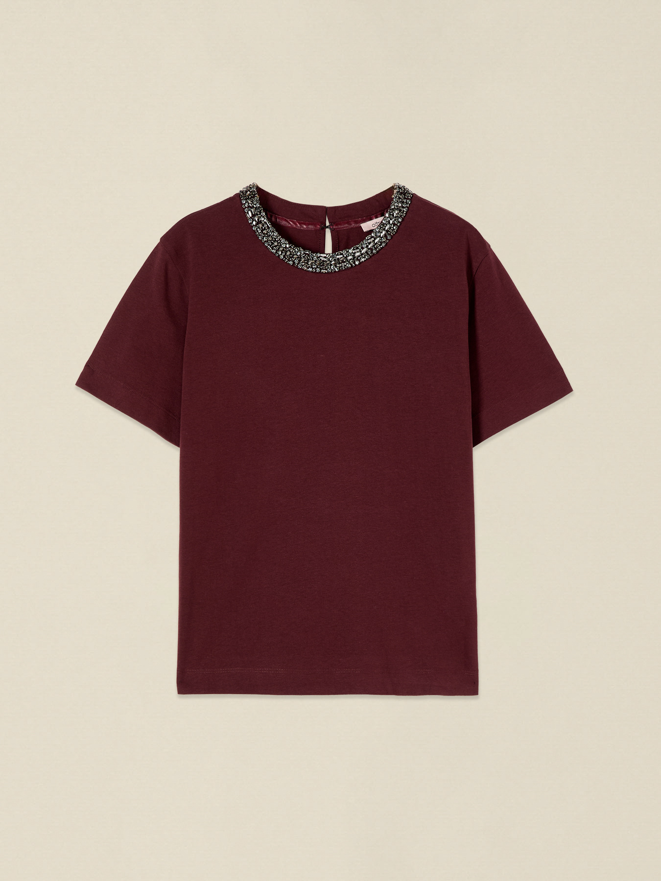Cotton t-shirt with jewel neckline image number 3