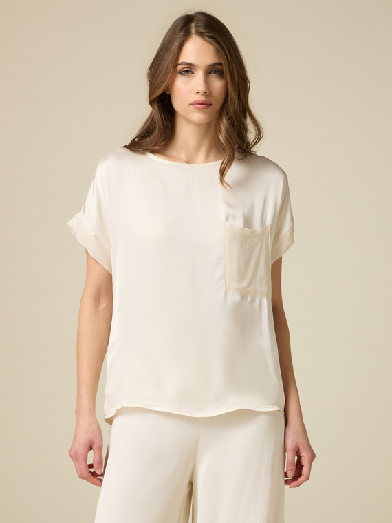 Satin blouse with breast pocket