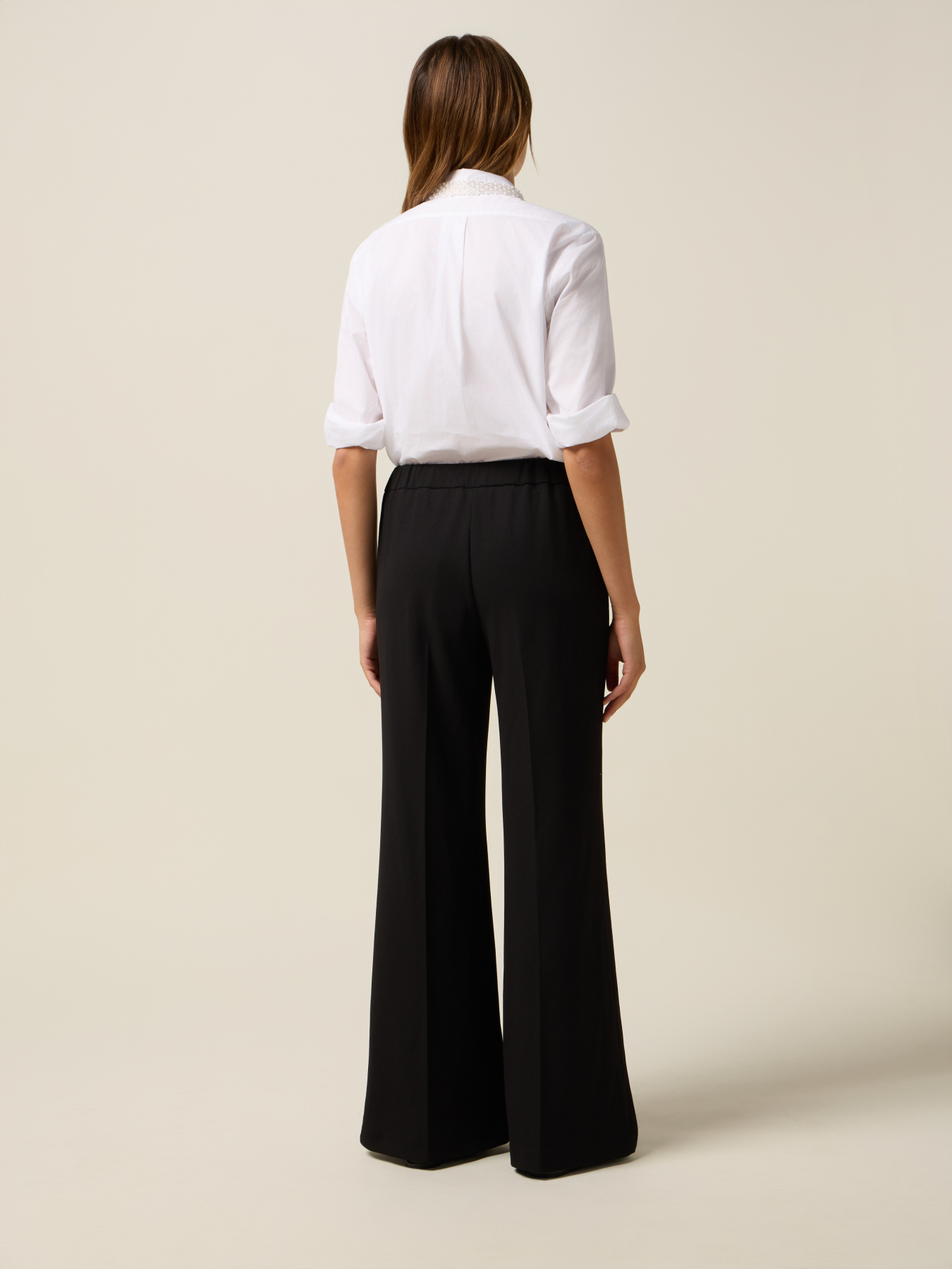 Wide-leg palazzo pants in crepe fabric image number 1