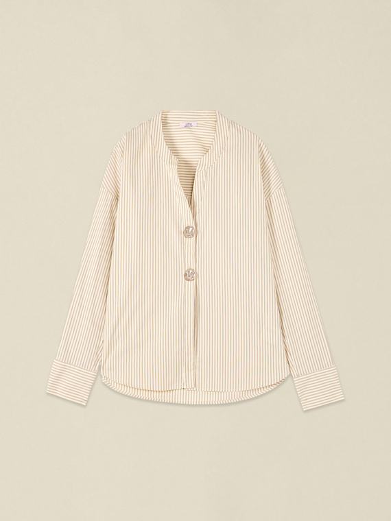 Striped canvas shirt with jewel buttons