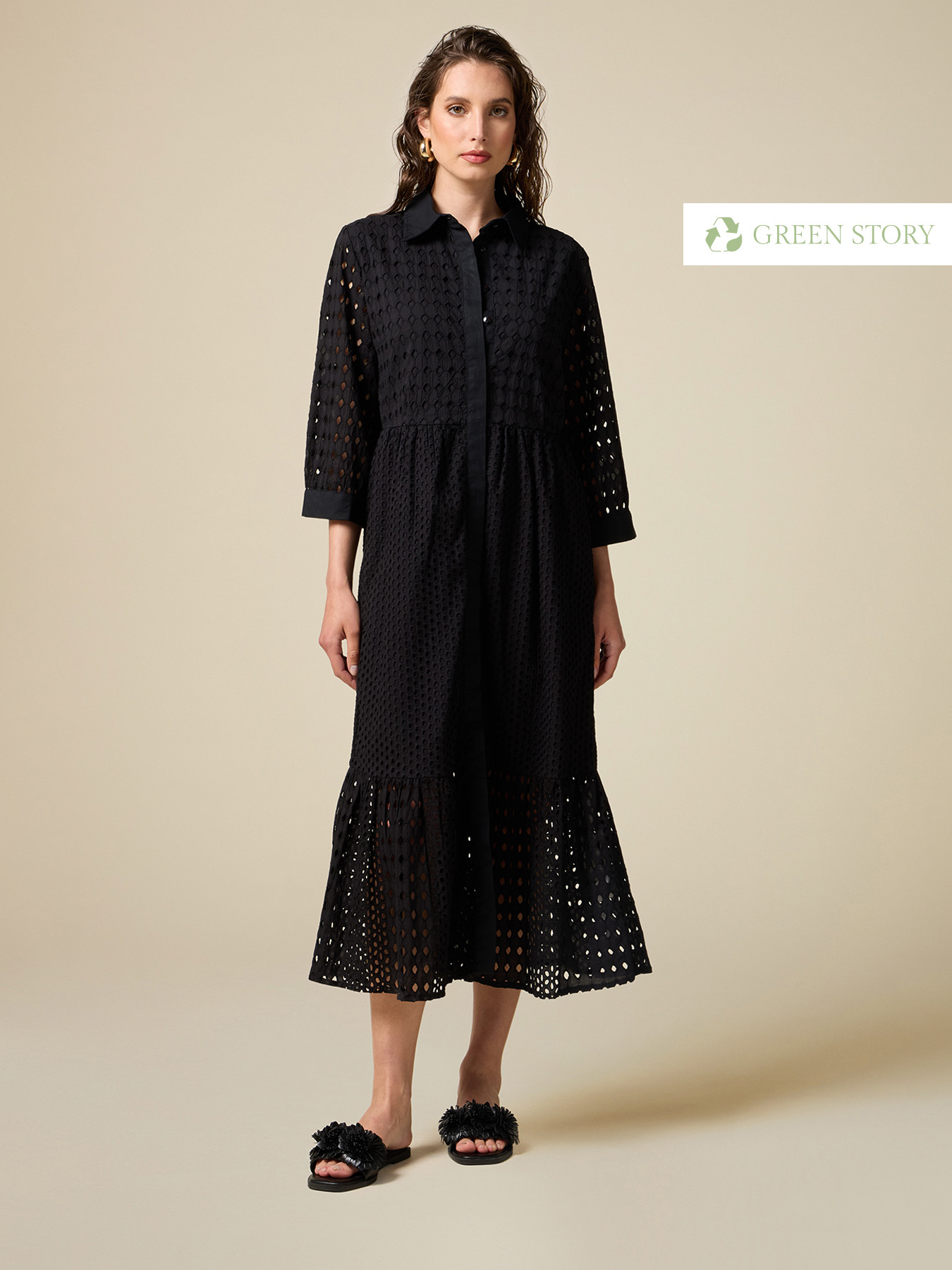 Langes Hemdblusenkleid aus St. Galler Spitze image number 0