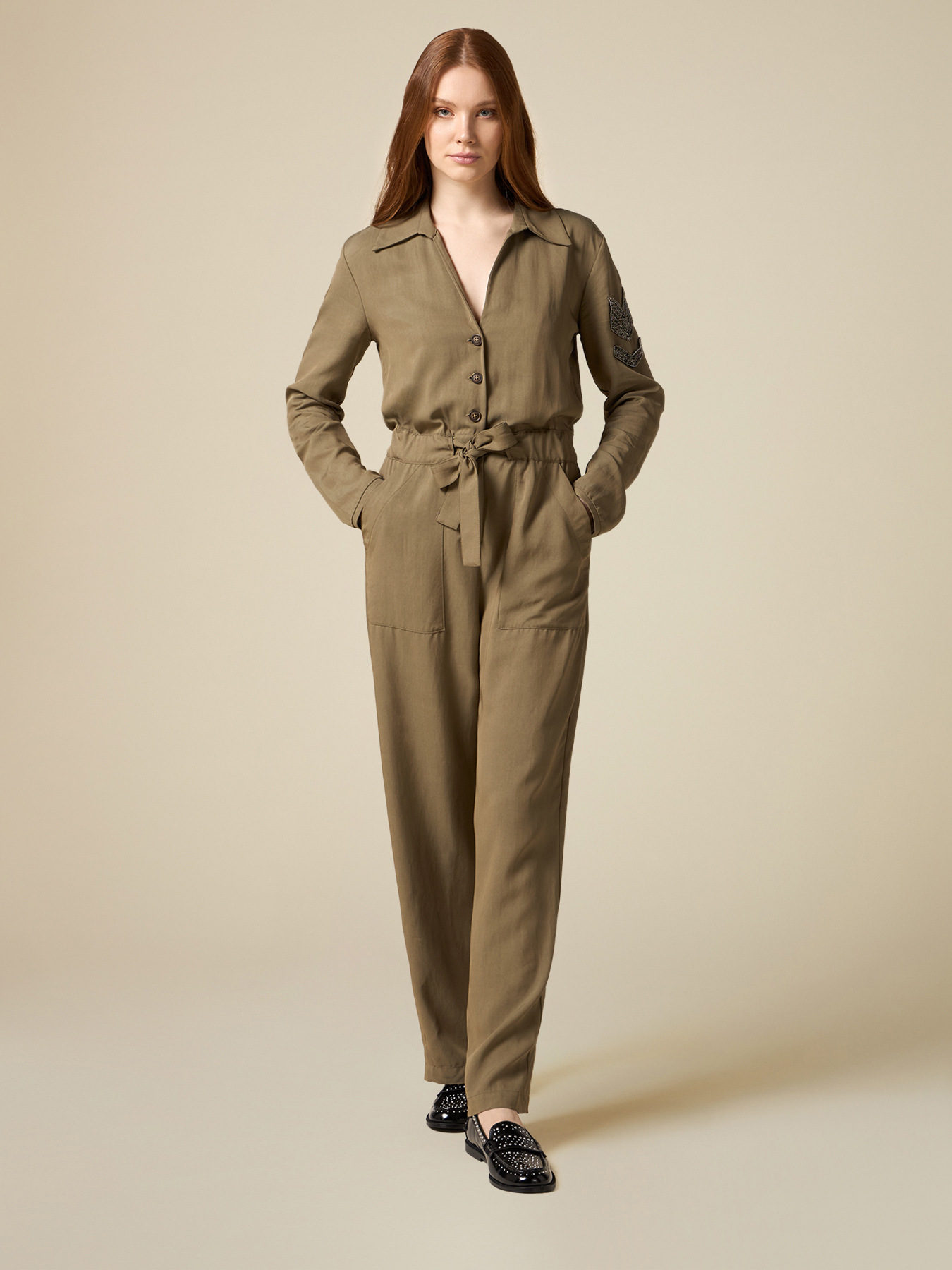 Tencel blend jumpsuit with emblems image number 0