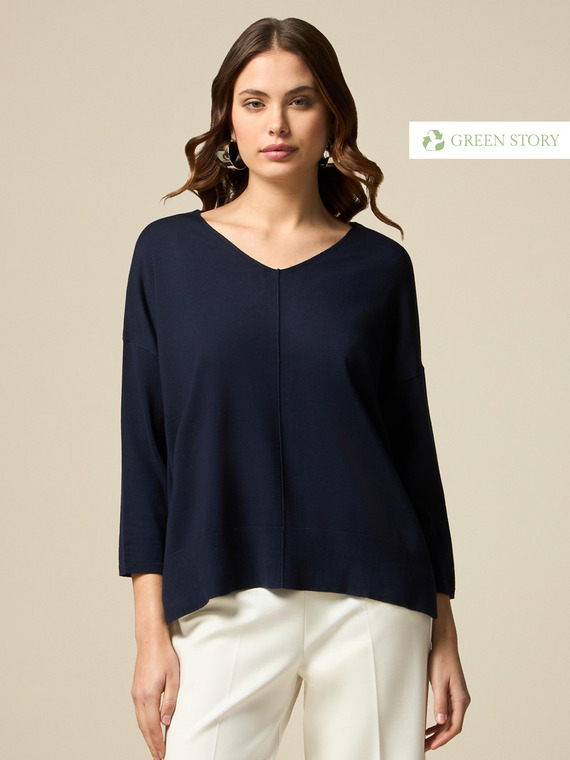 Sweater with V-neck front and back