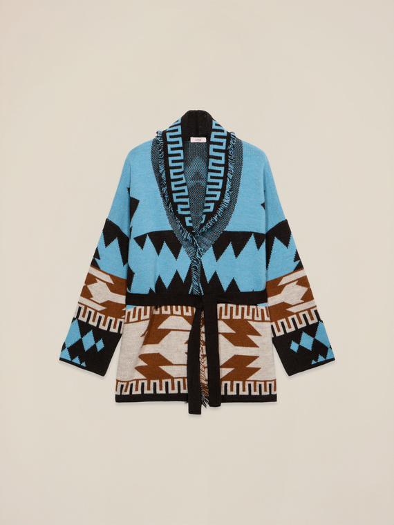 Jacquard cardigan with fringes
