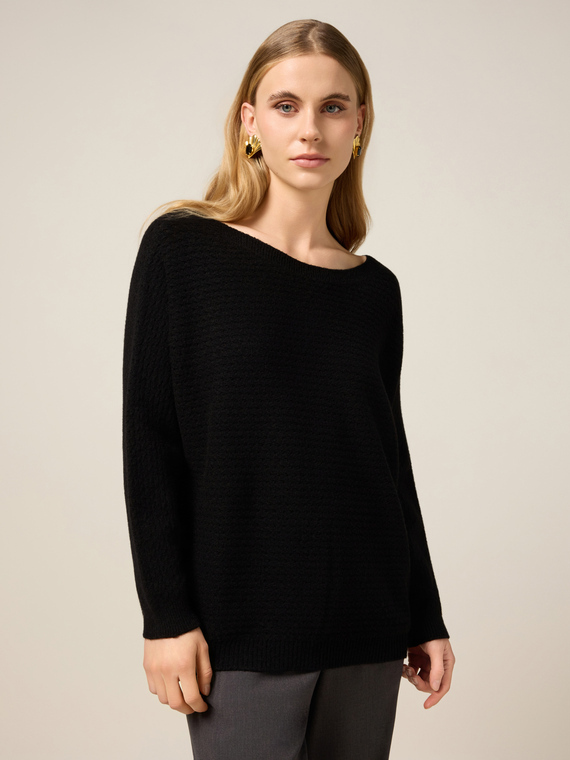 Viscose blend knit with openwork processing