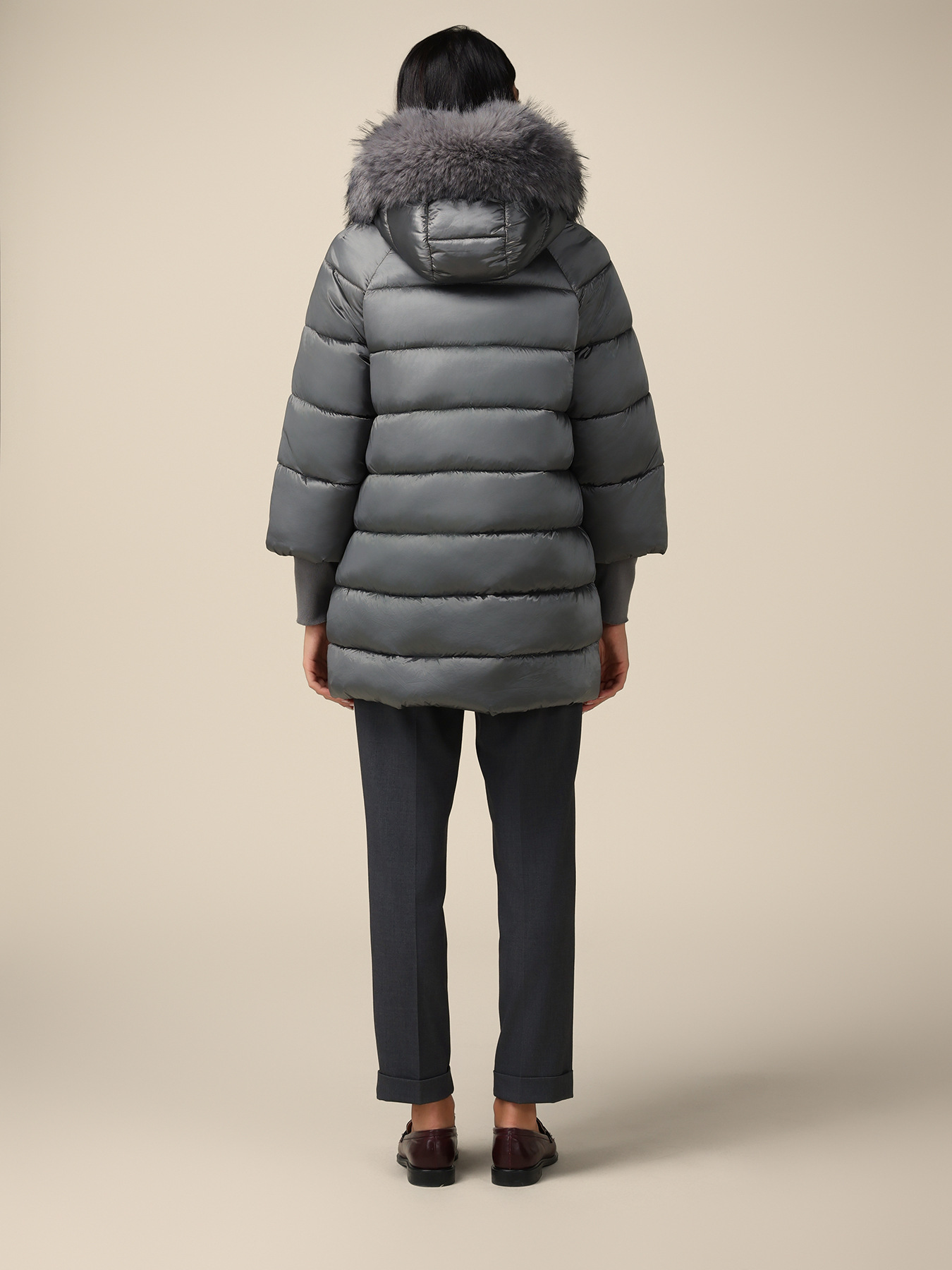 Midi down jacket with hood and cuffs image number 1