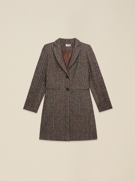Cappotto check misto lana fantasia
