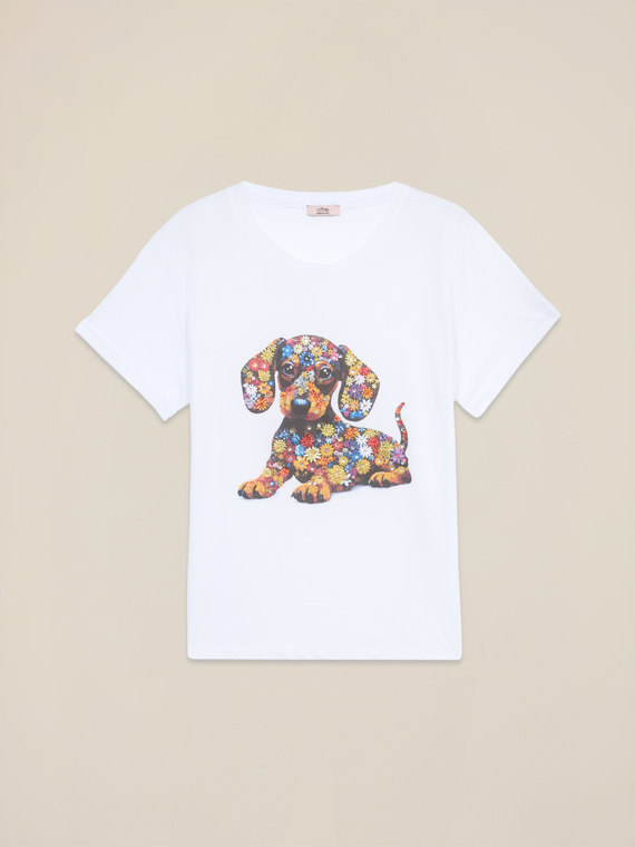 T-shirt with print and appliqu&eacute;s