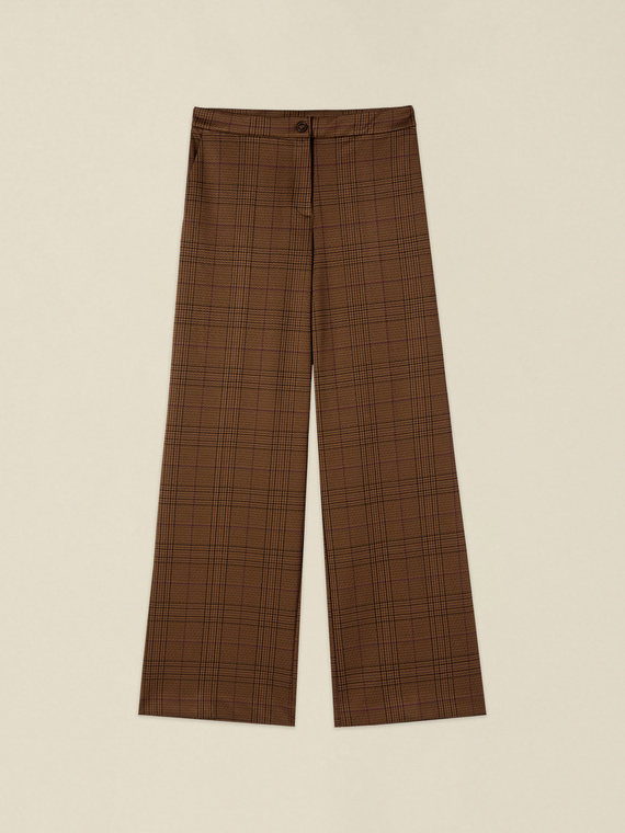 Pantaloni palazzo din tricot Milano cu print check