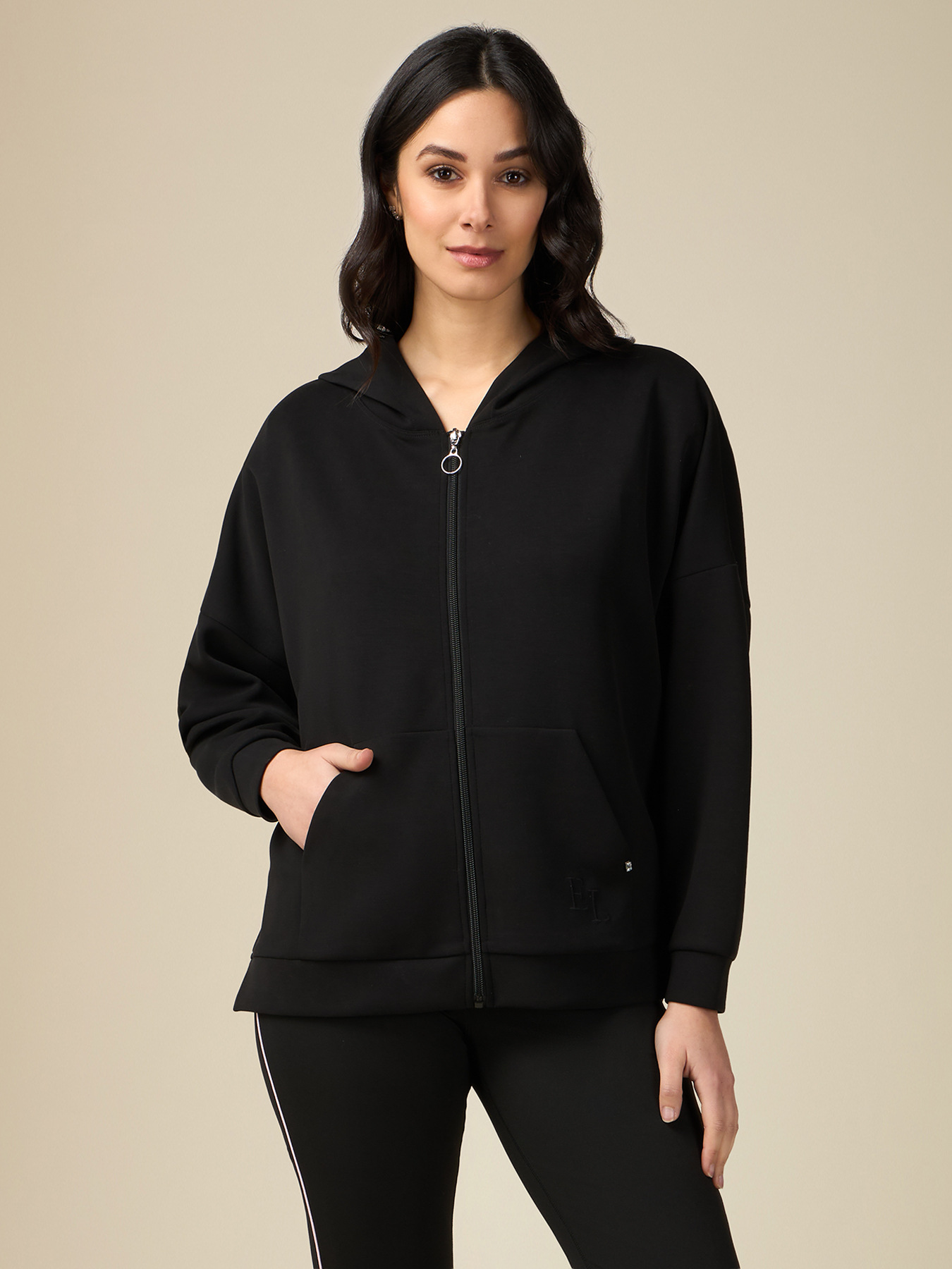 Silky touch sweatshirt with zip and hood image number 0