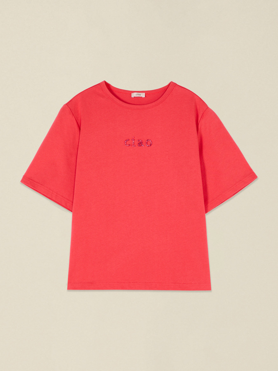 Boxy cotton t-shirt with jewel embroidery