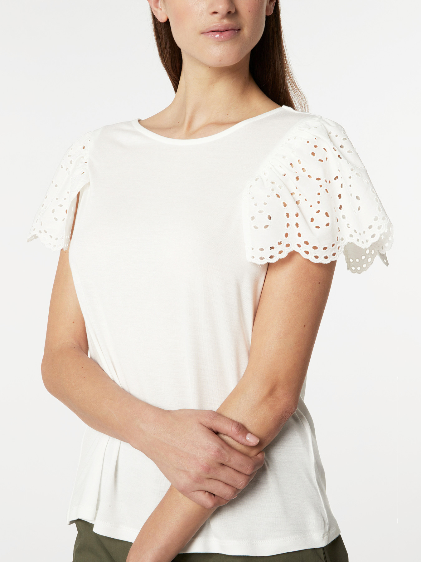 T-shirt con maniche in sangallo image number 2