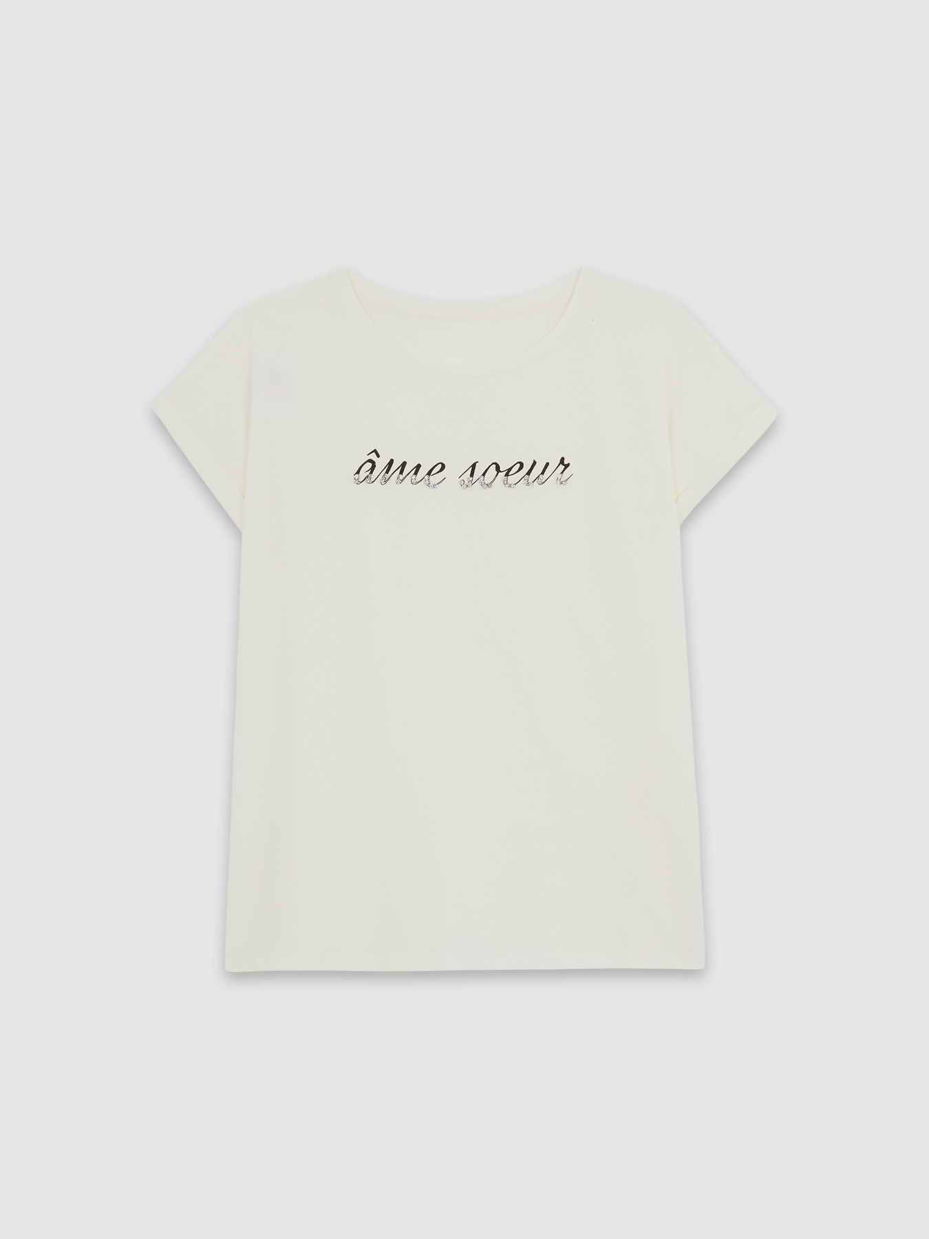 T-shirt with lettering and gem stones image number 3